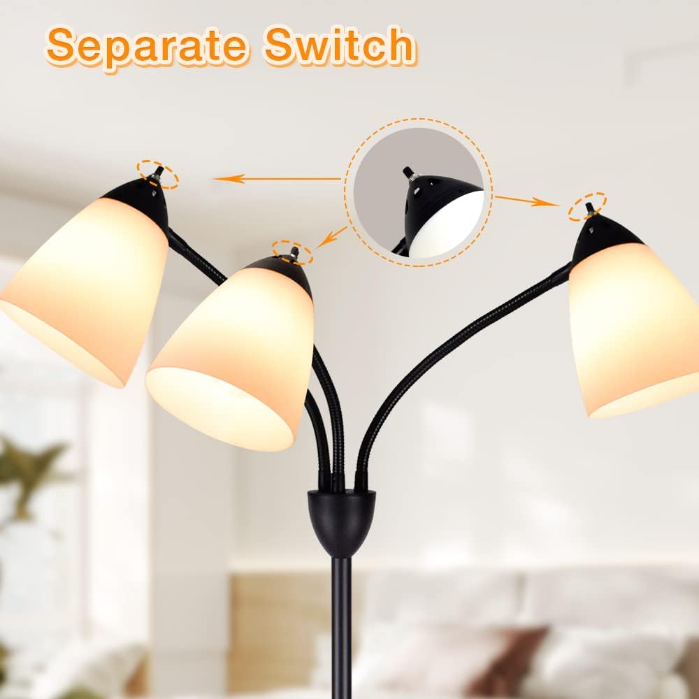 Detalle de Depuley 3-Light Floor Lamp – Modern LED Standing Light with 3 Adjustable Heads (E27, Bulb Not Included) in Matt Black