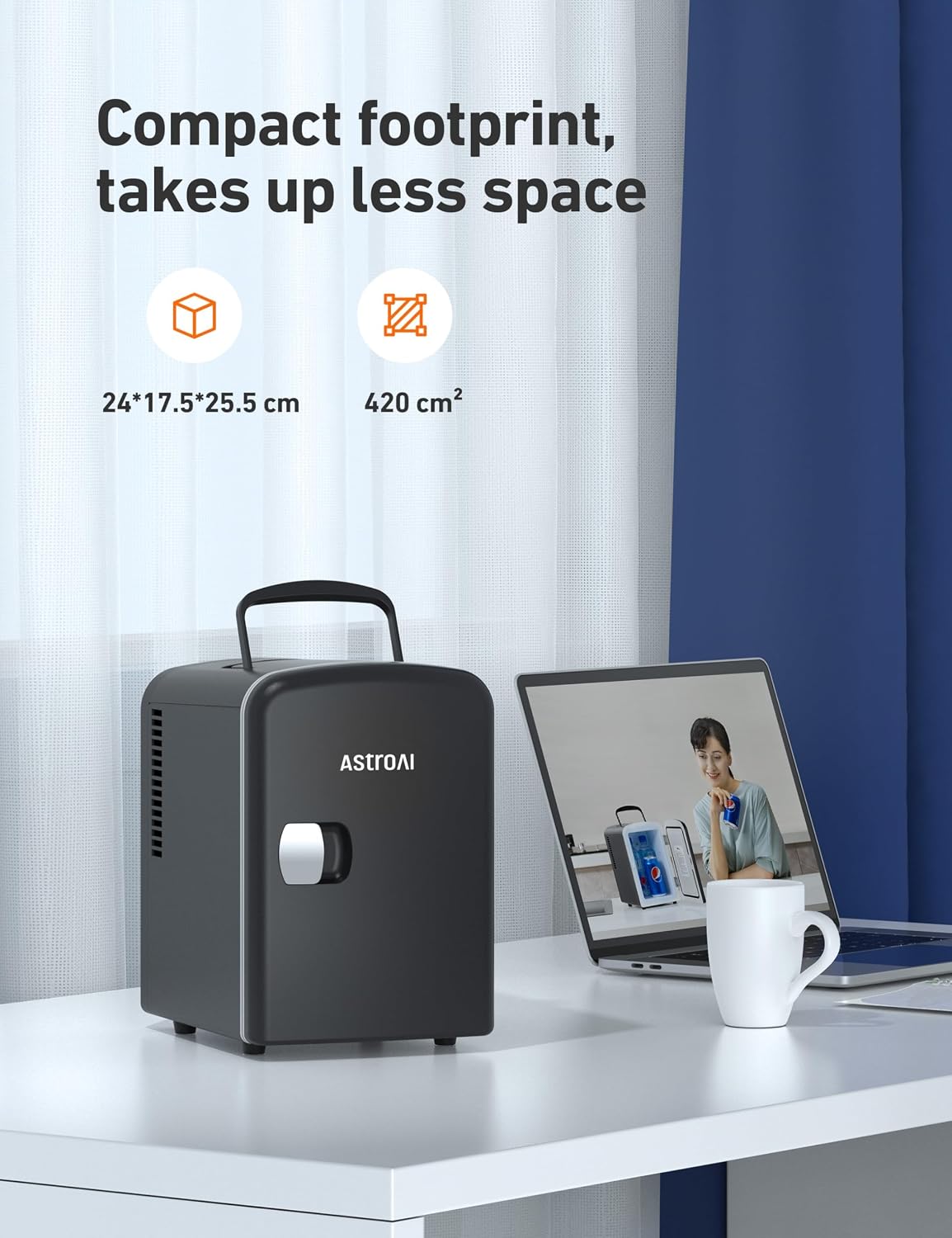 Detalle 2 de AstroAI Mini Fridge 4 Litre / 6 Can: Portable AC+DC Cooler (Black)