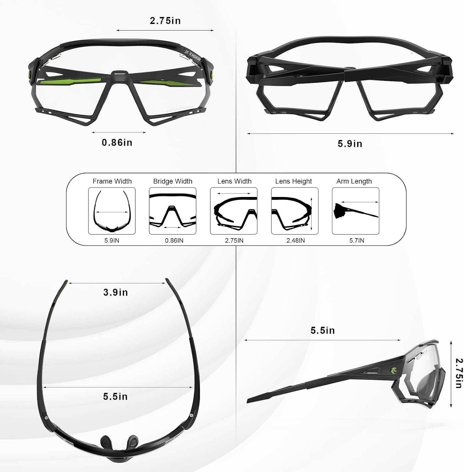 Detalle de Occhiali da ciclismo fotocromatici X-TIGER TR90 UV400 – Uomo/Donna, lenti PC resistenti
