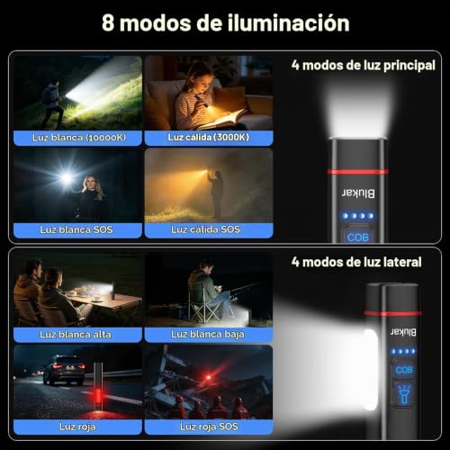 Detalle 2 de Blukar 2026 Gen2, linterna LED recargable con luz COB y USB-C