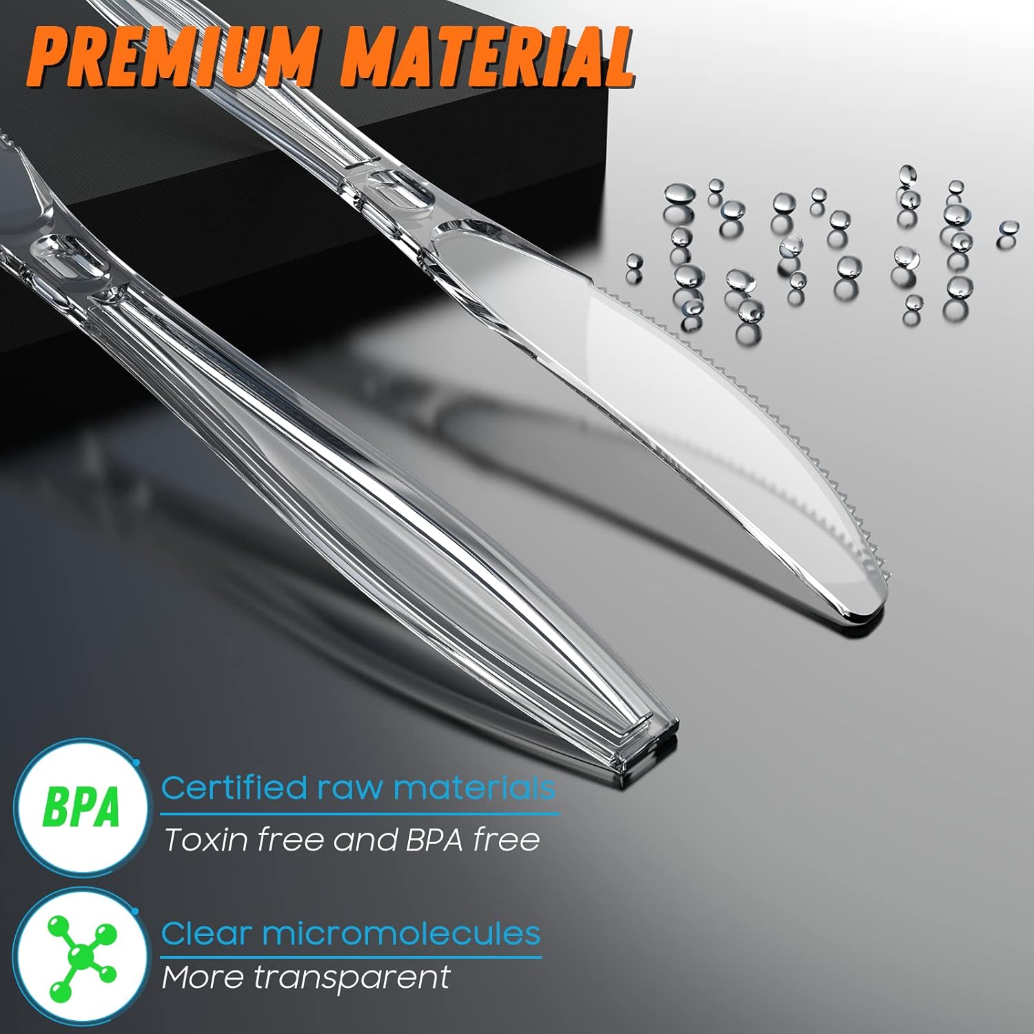 Detalle 2 de Dipoo 7.5" Clear Heavy Duty Plastic Knives 84 🍴