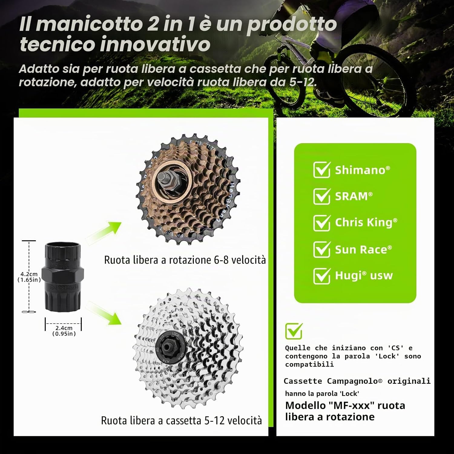 Detalle de Fengzio Kit Attrezzi Bici 2 in 1: chiave per cassetta e ruota libera + frusta catena per rimozione/attacco