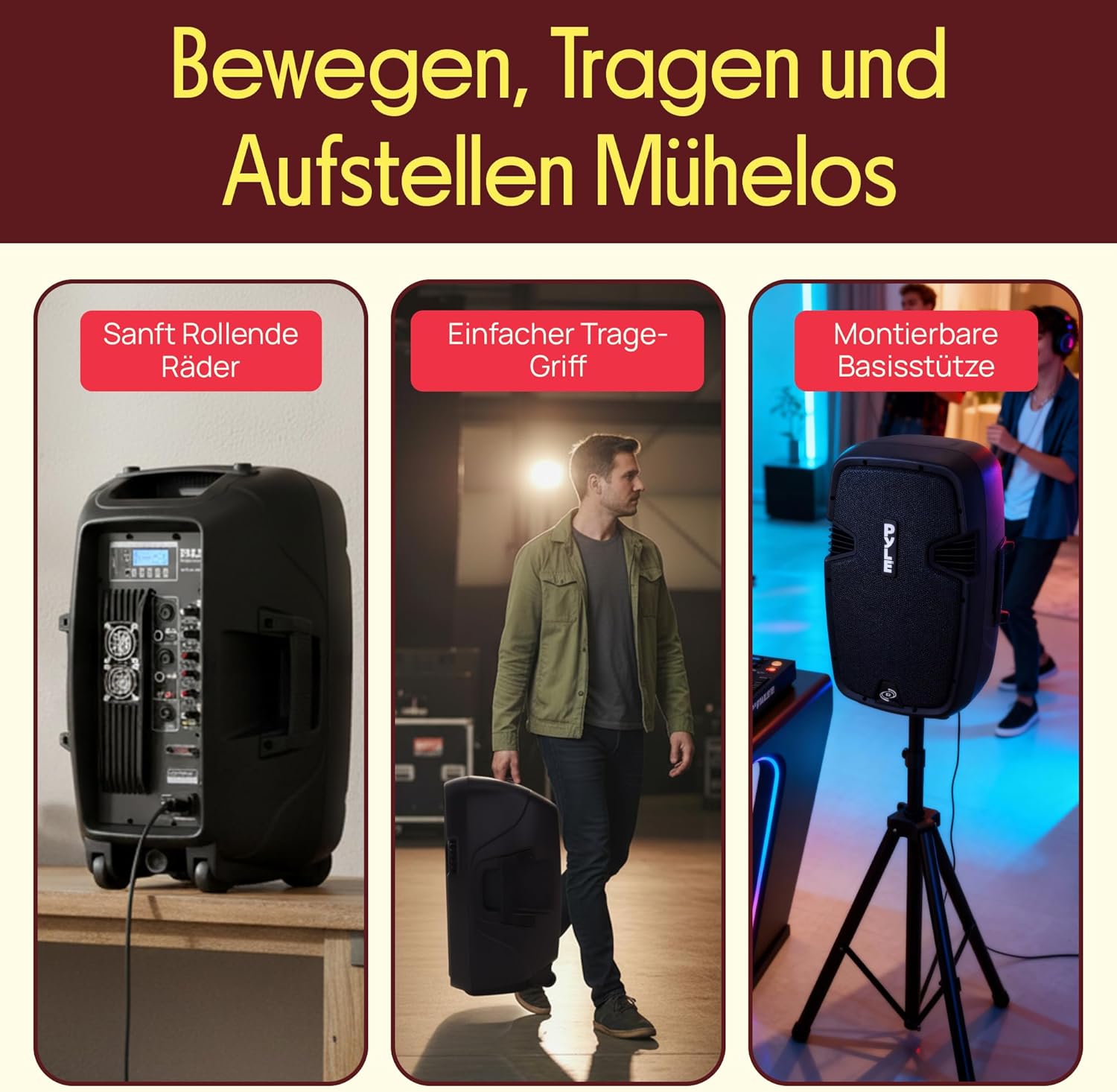 Thumbnail 3 de Großer Pyle Bluetooth Partybox-Lautsprecher mit 900 W, 12-Zoll-Tieftöner, USB/SD/AUX/FM & XLR