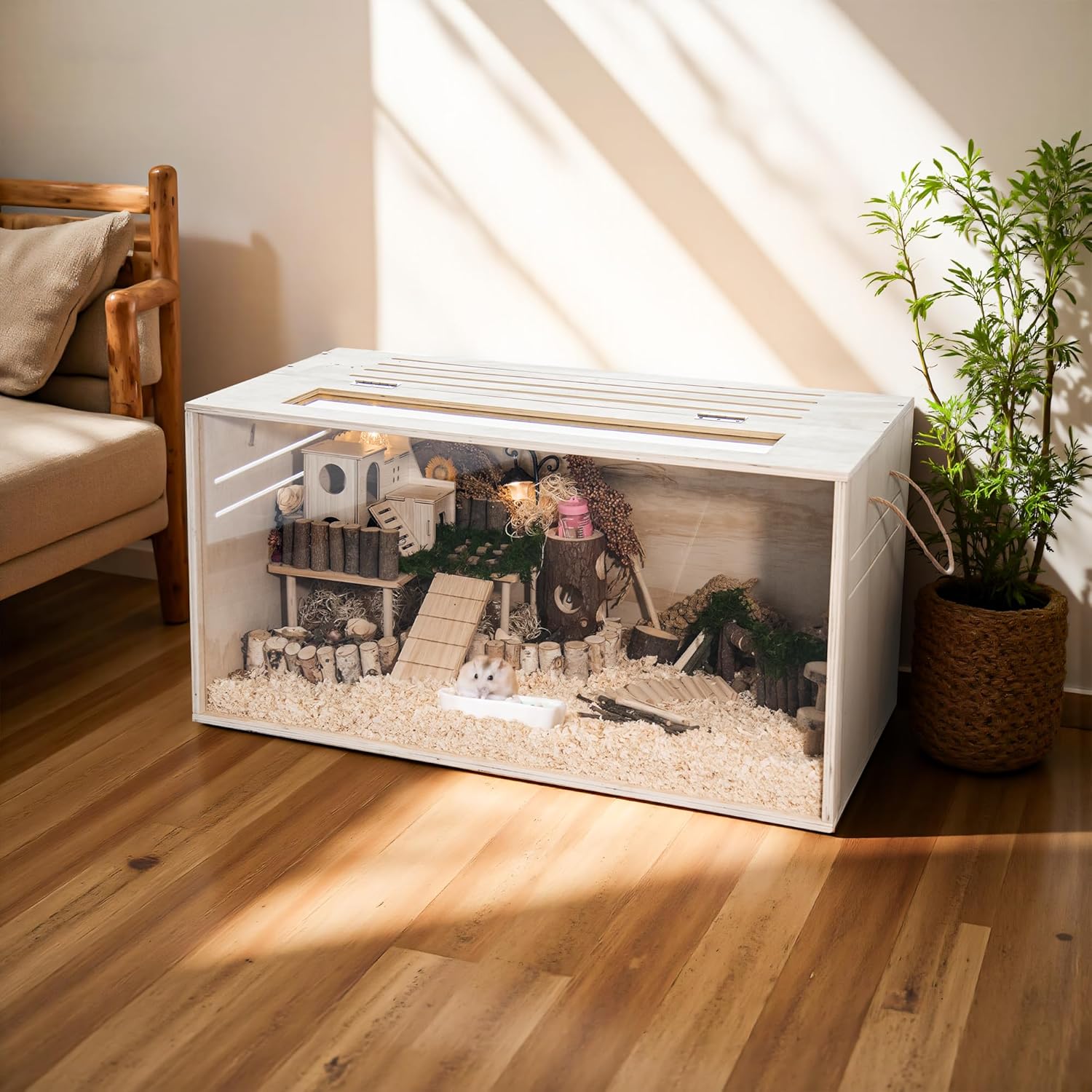 Thumbnail 6 de Hamster Cage Chewproof: 80cm Wooden Cage for Small Animals with Openable Top and Easy View Acrylic Panels