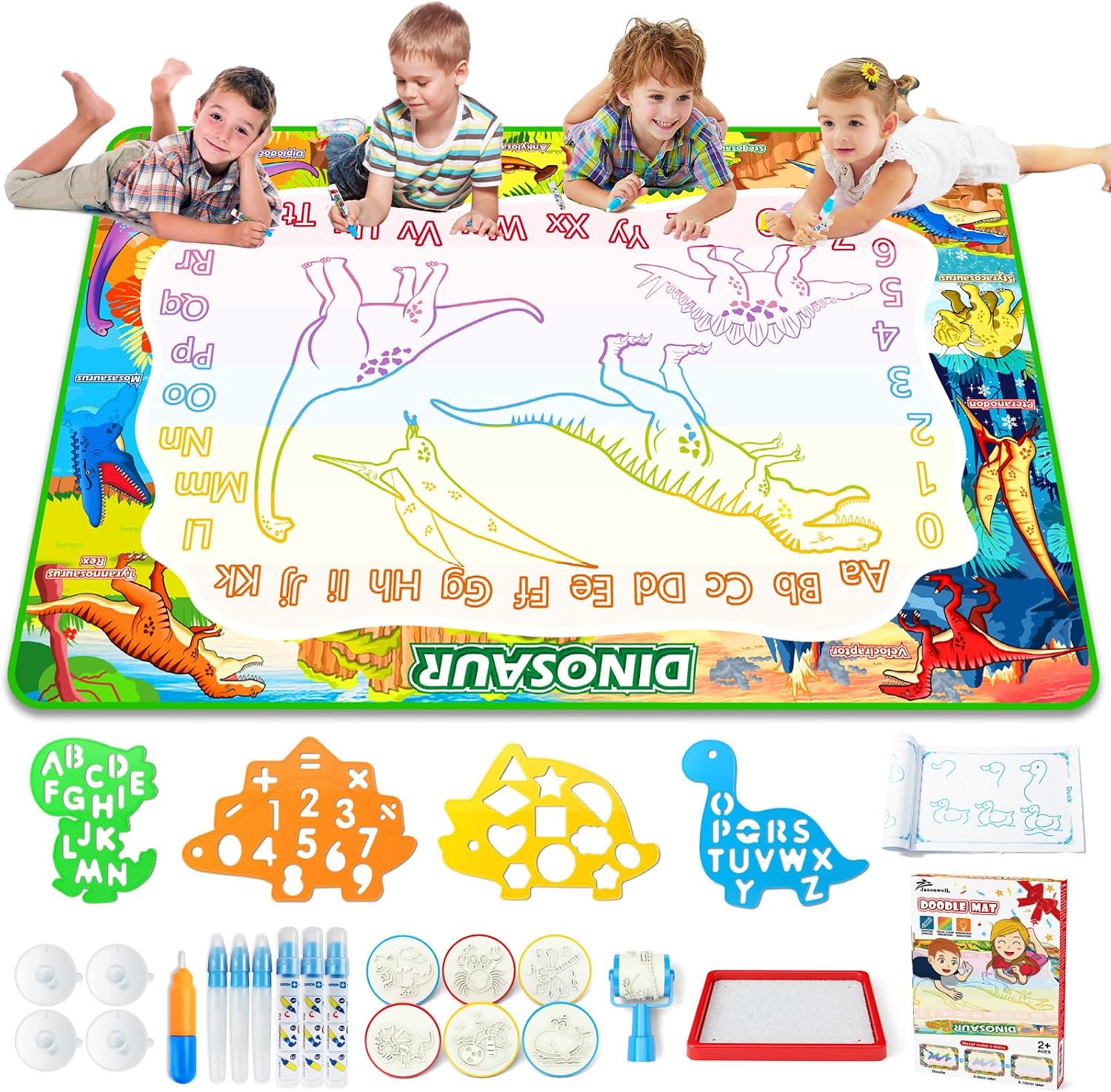 Detalle de Jasonwell JX-70080 Dinosaur Water Doodle Mat, 60 x 40 Inches, Reusable