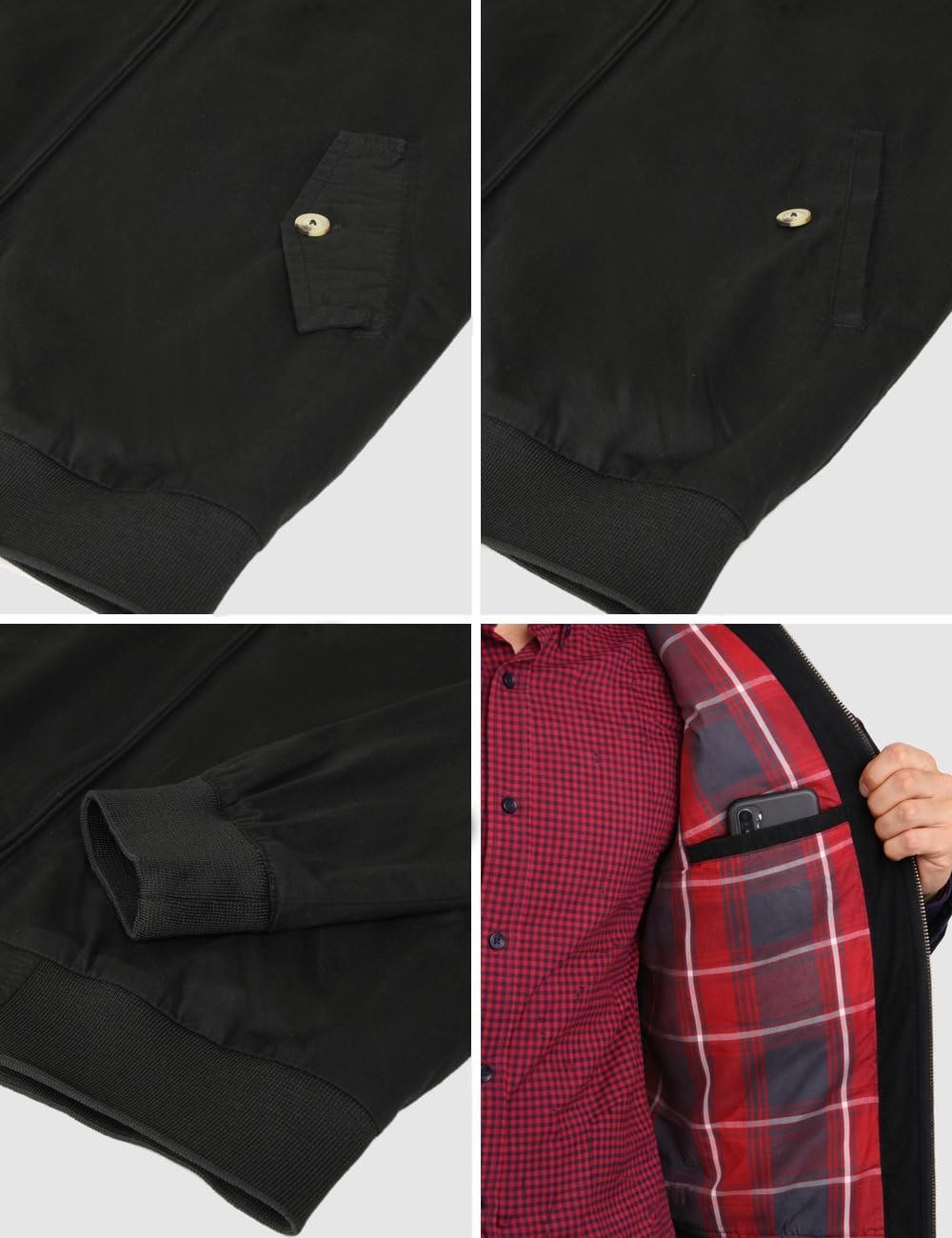 Detalle de Xact Veste Harrington Classique en Coton de Transition pour Hommes avec Doublure à Carreaux