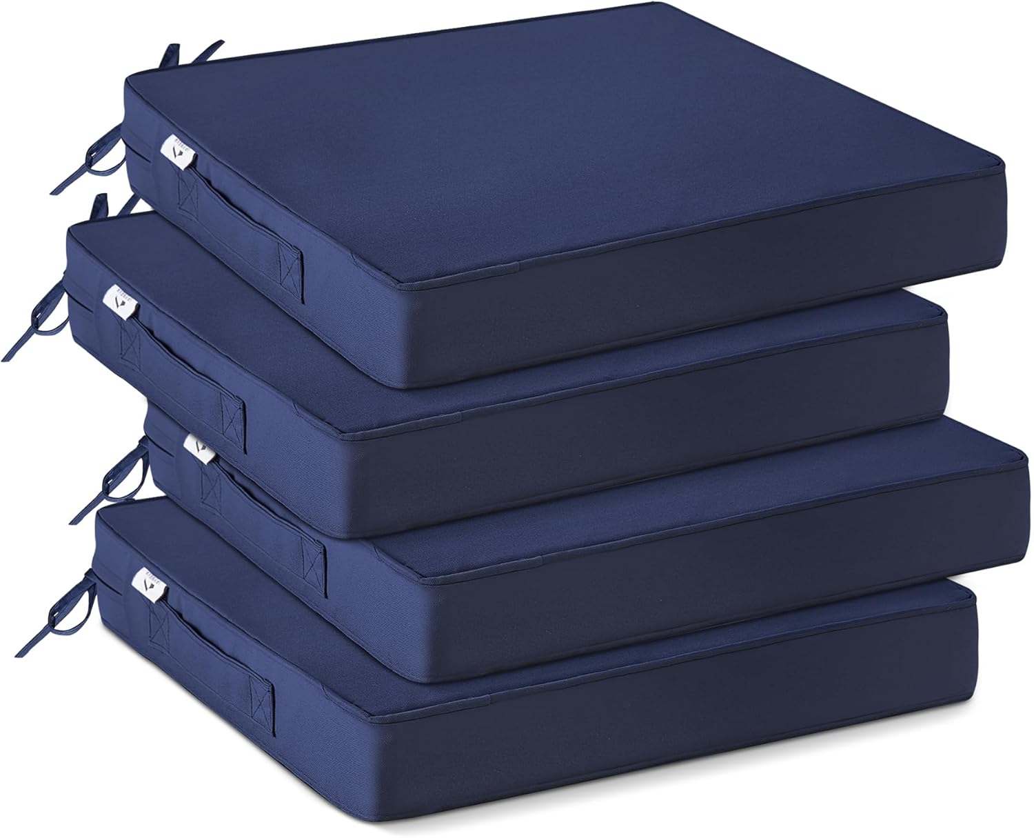 Detalle de IPYNBAP Outdoor Chair Cushions Set of 4 (19" x 19" x 3"), Waterproof Navy Seat Pads with Ties & Handle