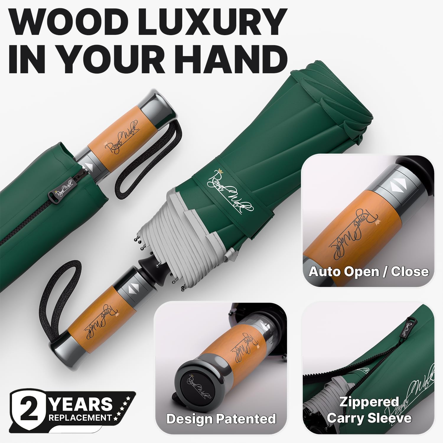 Thumbnail 2 de Royal Walk Folding Travel Compact Umbrella: Windproof, Automatic Open/Close with Wooden Handle