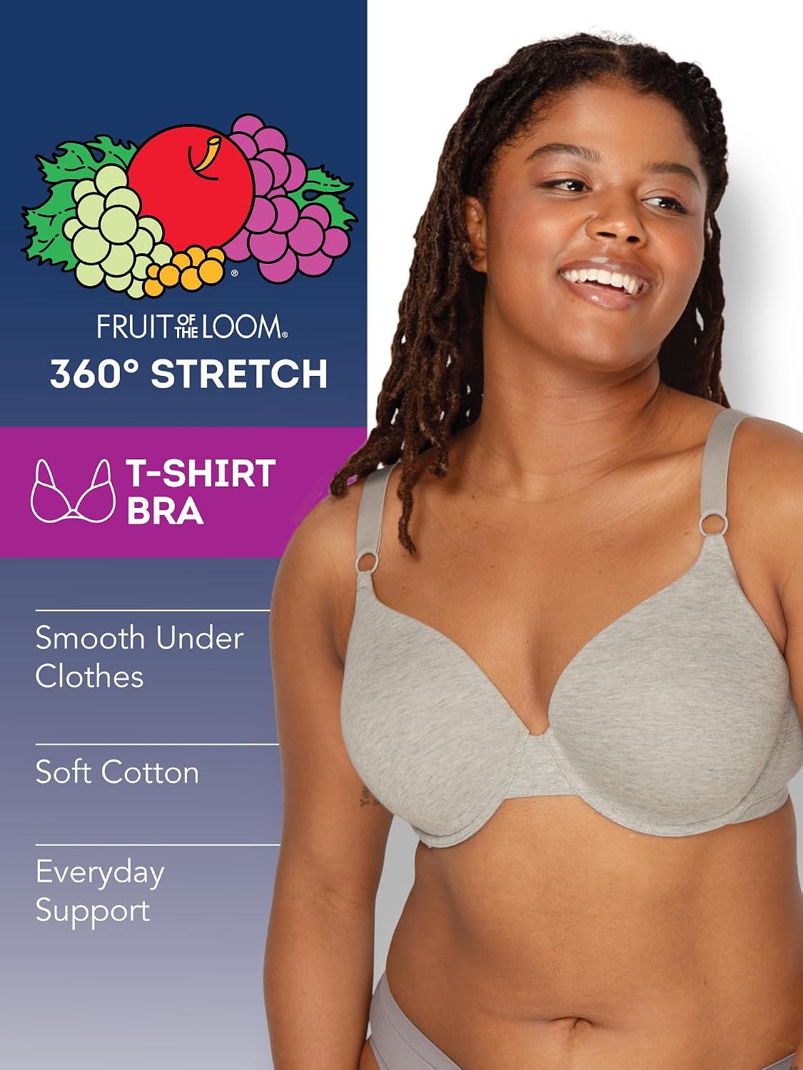 Detalle de Fruit of the Loom Women's Smooth Cotton T-Shirt Bra – Ultra-Soft, Invisible Under Tees