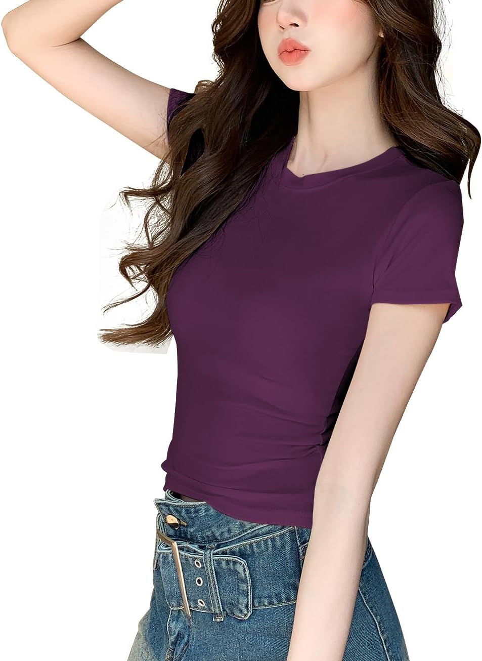 Detalle de JEROZIYANT Women's Basic Crop T-Shirt