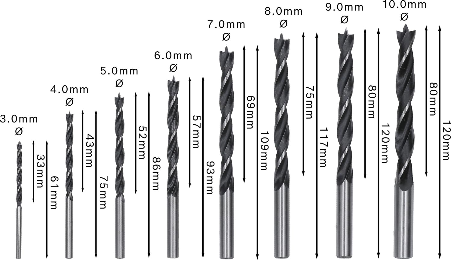 Detalle de Bosch Professional 8 pcs Brad Point Drill Bit Set - Woodworking Precision