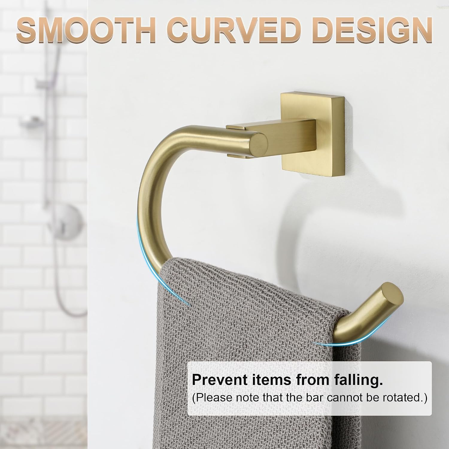Detalle de SAYAYO Gold Towel Ring Hand Towel Holder Wall Mounted - SUS304 Stainless Steel, Waterproof & Rustproof