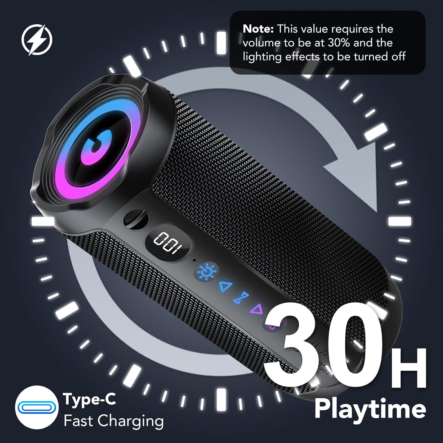 Thumbnail 2 de Portable Bluetooth Speaker with 25W Power, Bluetooth 5.4, 360° Sound, RGB Lights and IPX7 Durability