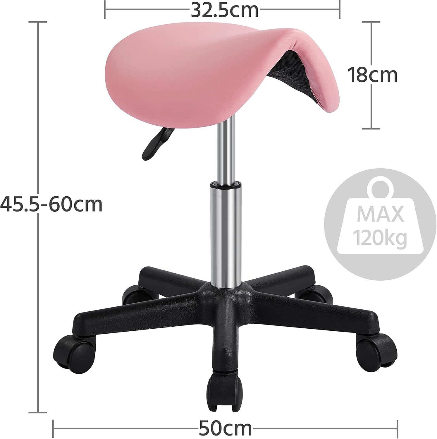 Detalle de Yaheetech Sgabello a Sella con Ruote Regolabile in Altezza – Ergonomico, girevole e versatile per salon e studio Rosa