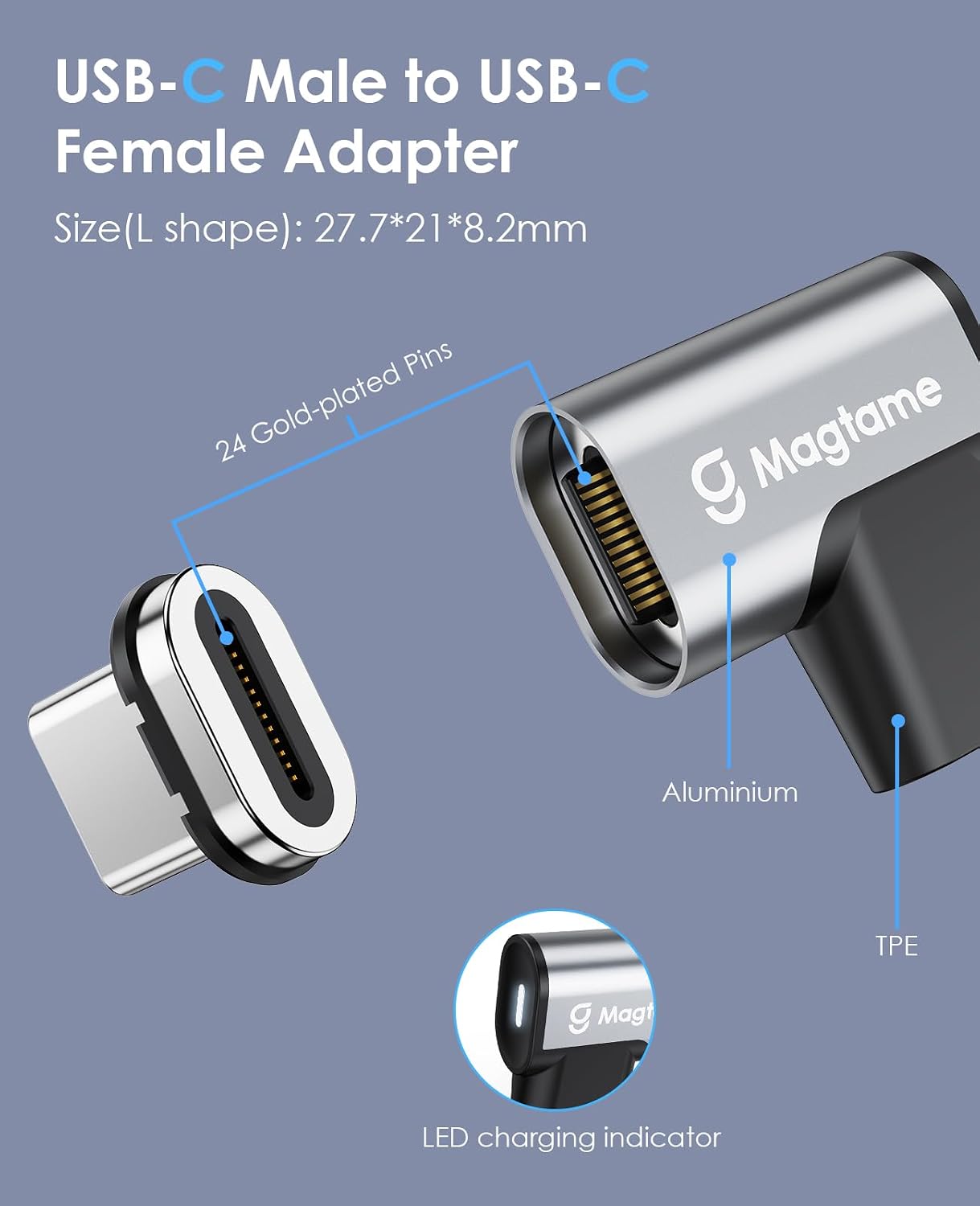 Detalle 1 de Magtame Adaptador USB C Magnético 90° – 240W ⚡