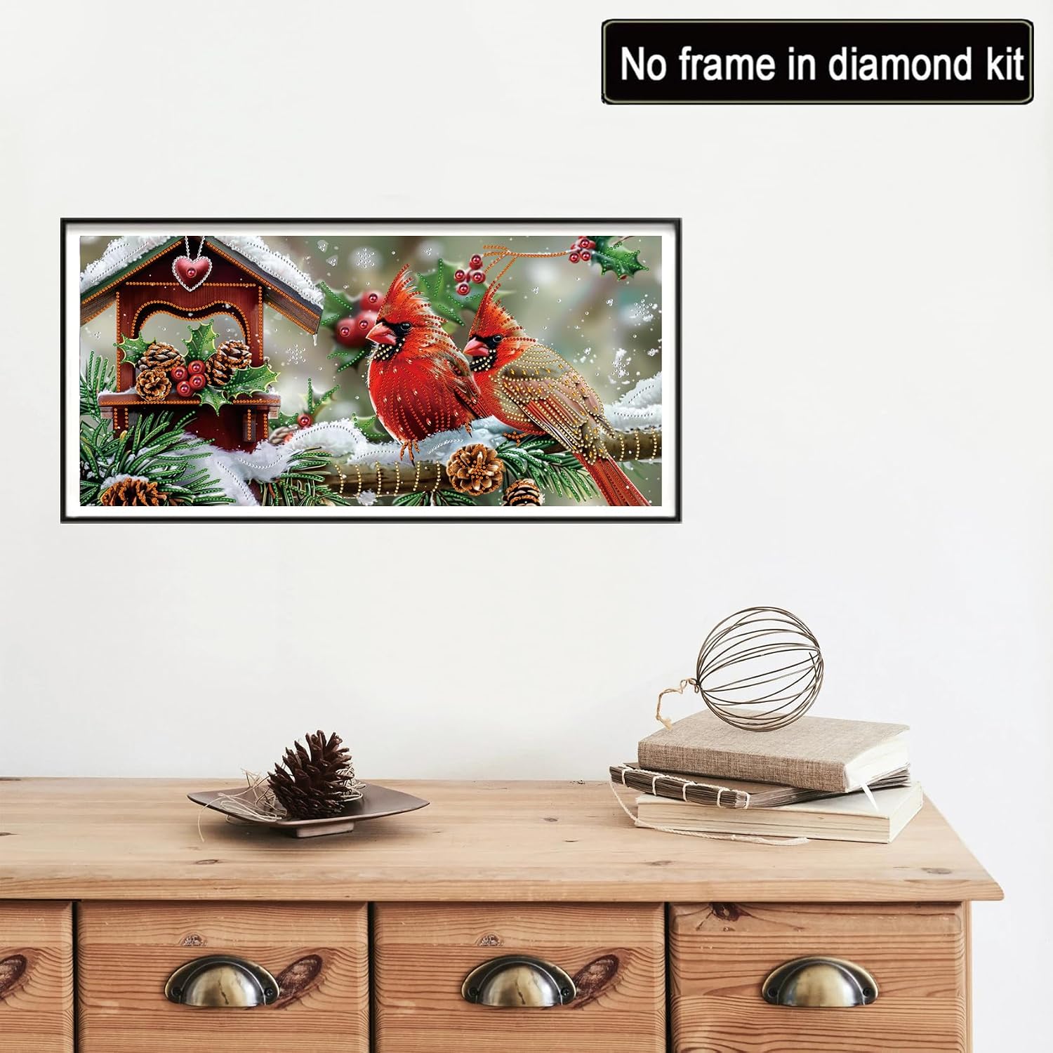 Detalle de Reofrey DIY Special Shape Large Diamond Art Kit – 30x60cm Bird & Christmas Design