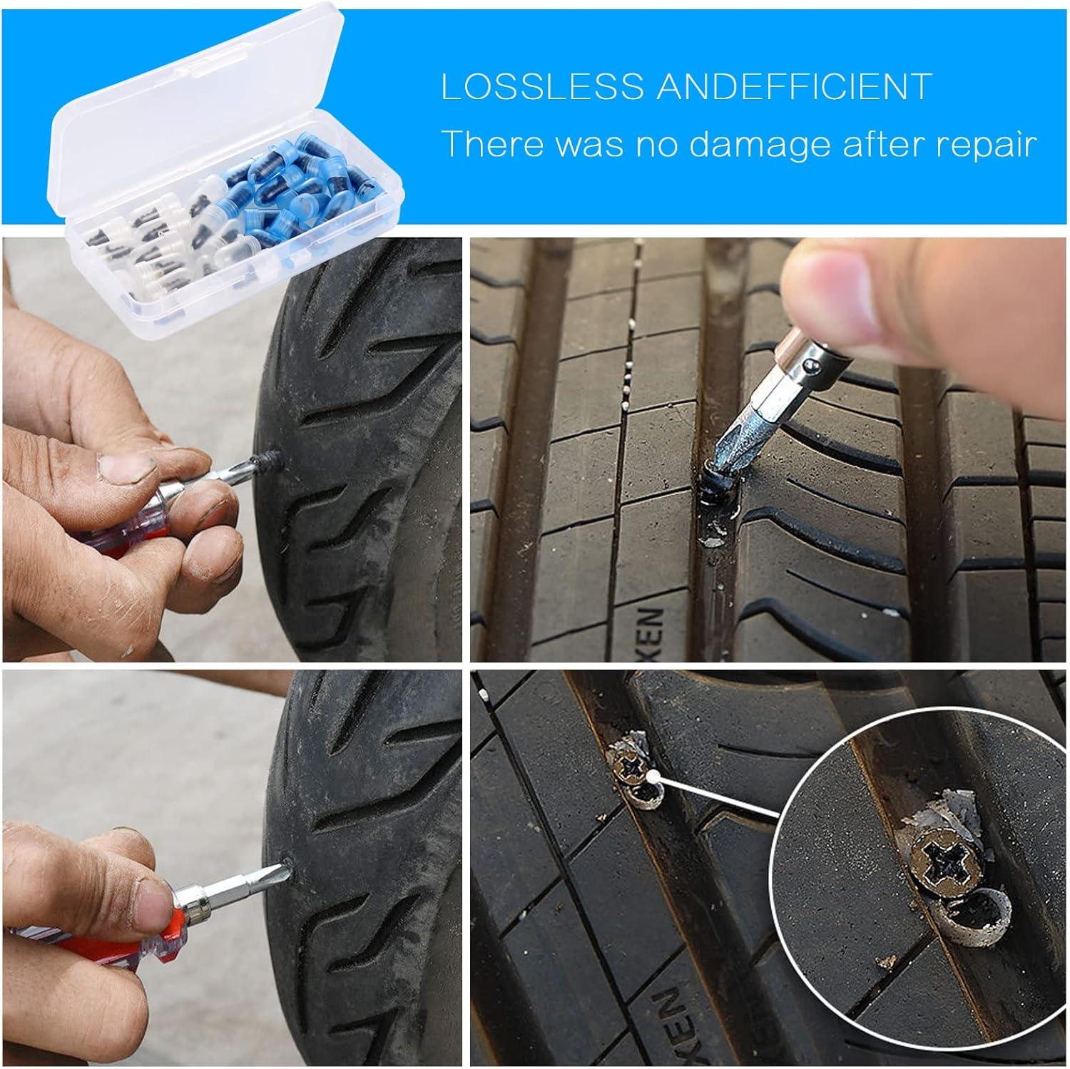 Detalle de Zocipro 30pc Tyre Repair Kit with Rubber Nails and Screwdriver (15 S + 15 L)
