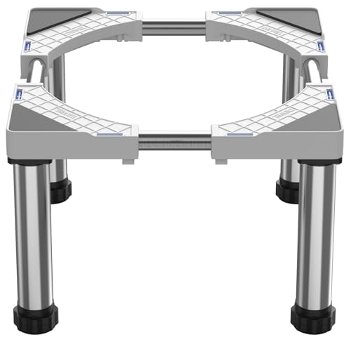 Detalle de DEWEL Base ajustable para frigoríficos y electrodomésticos estáticos (28–31 cm de altura, 45–67 cm de largo) – Blanco
