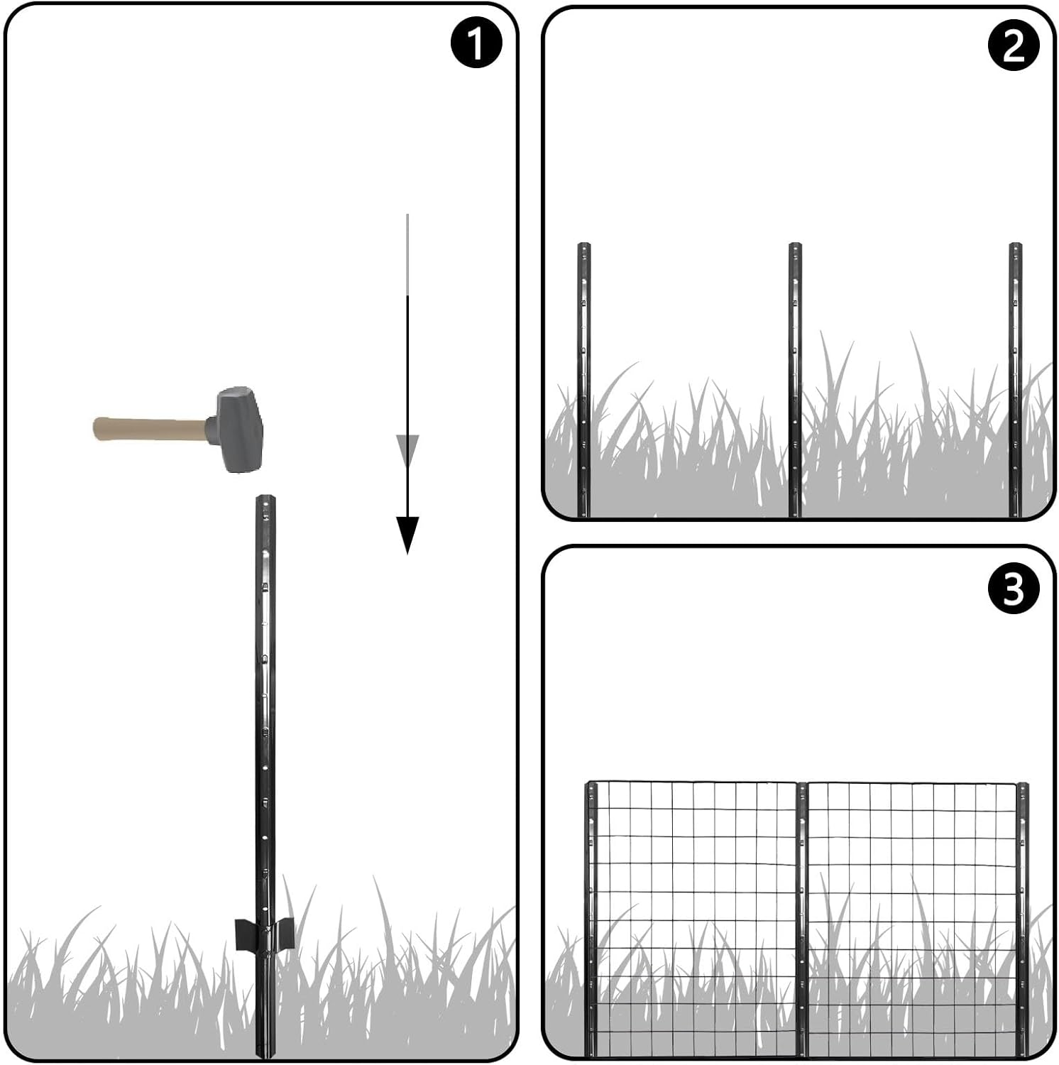 Thumbnail 3 de Thealyn 7 ft (213 cm) U fence posts, pack of 10 – galvanised steel for 5 ft wire fence mesh
