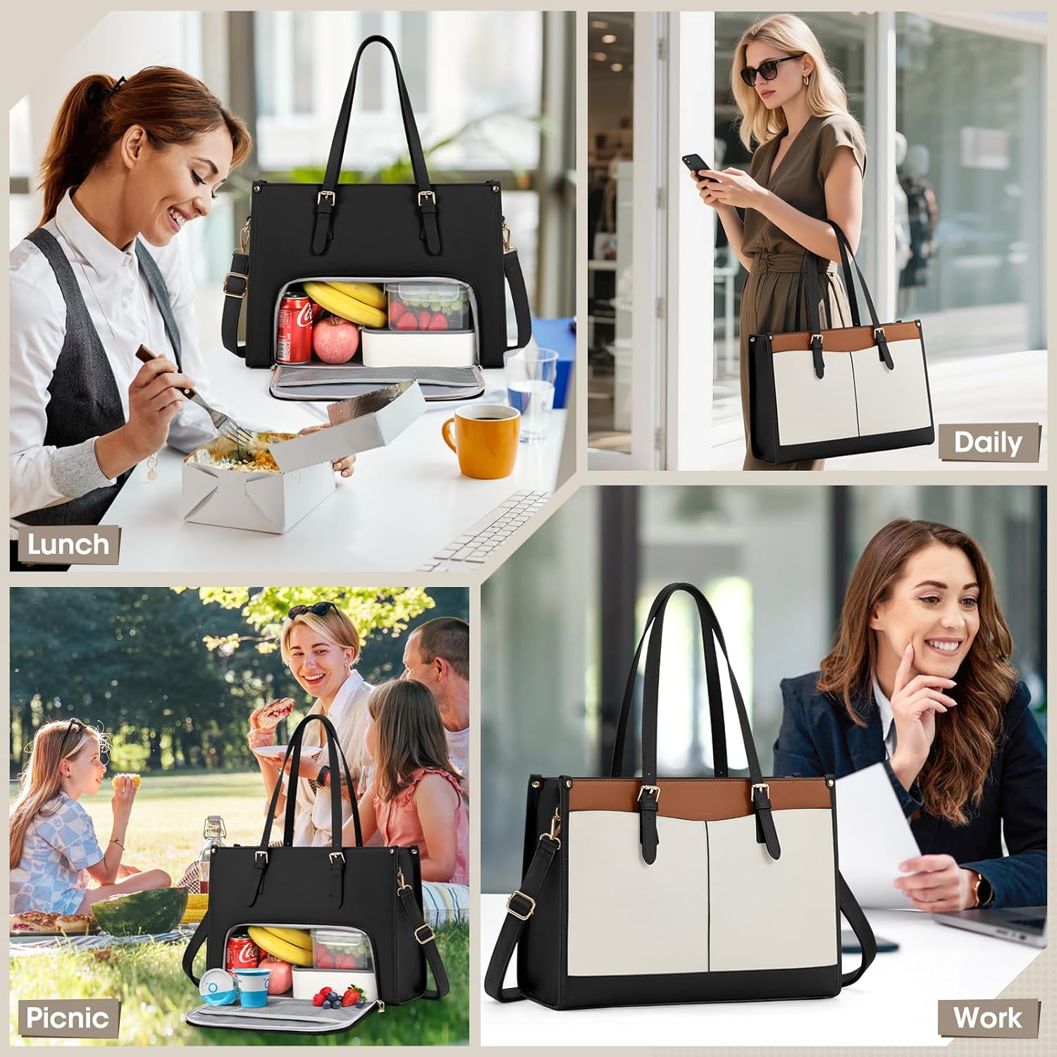 Thumbnail 1 de RAINSMORE Sac cabas femme grand format avec compartiment isotherme (ordinateur 15,6 pouces)