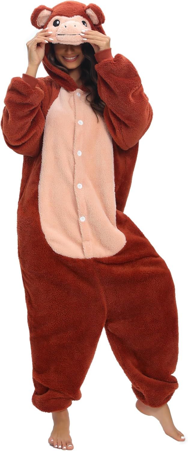 Thumbnail 5 de chuangminghangqi Lustiger Tier-Einteiler mit Knopfleiste – Kuscheloverall für Damen, Winterplüsch