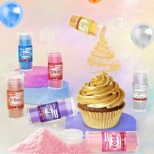 Detalle de Fidton Paillettes alimentaires comestibles, 7 couleurs vives, 3 g chacune