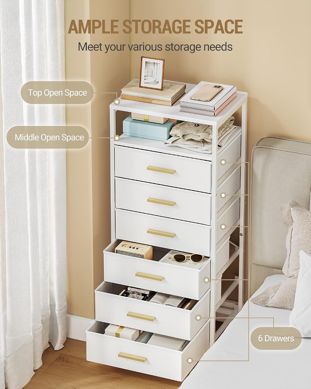 Detalle 2 de Hzuaneri Commode Chambre 6 tiroirs pliables blanc