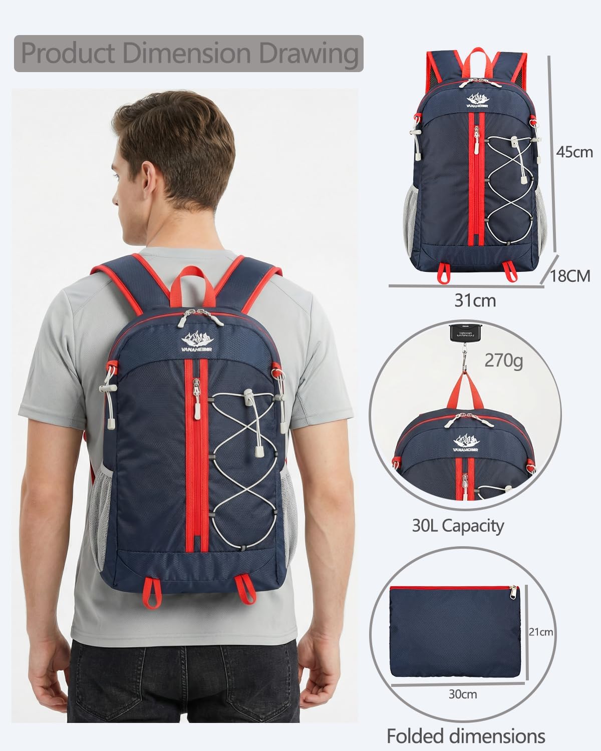 Detalle de Szyanlai 30L Hiking Backpack for Men and Women – Ultra Lightweight, Foldable and Waterproof