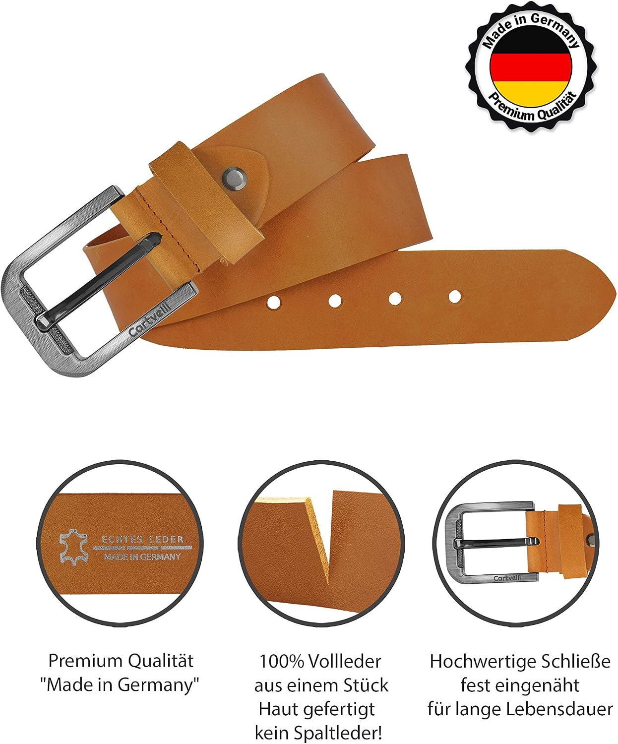 Detalle de Cartvelli Premium Ledergürtel Herren 40 mm mit nickelfreier Schließe & Geschenkbox – Made in Germany