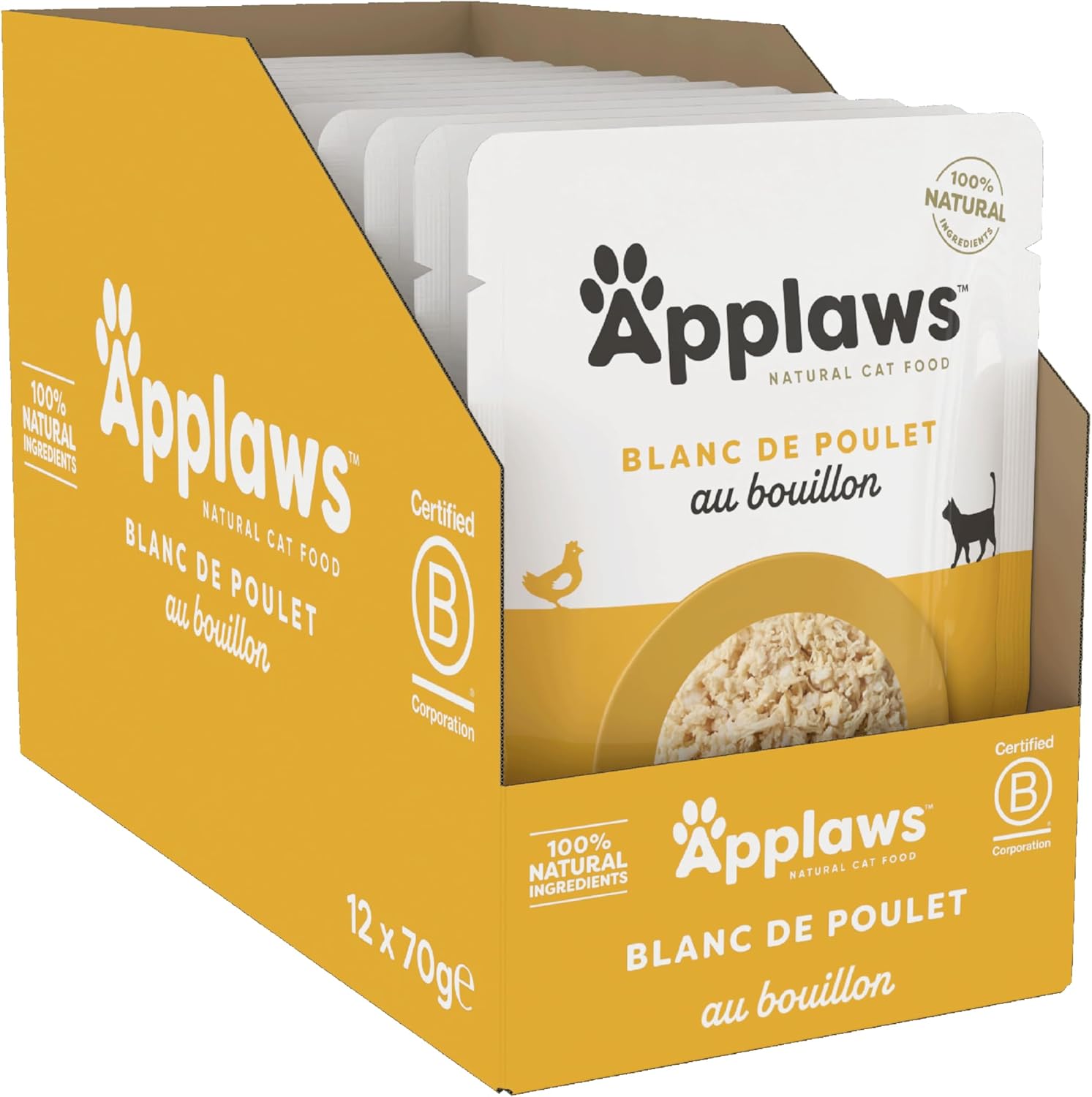 Detalle de Applaws Nourriture Humide 100% Naturelle pour Chat – Poitrine de Poulet en Bouillon, Pack de 12 x 70 g