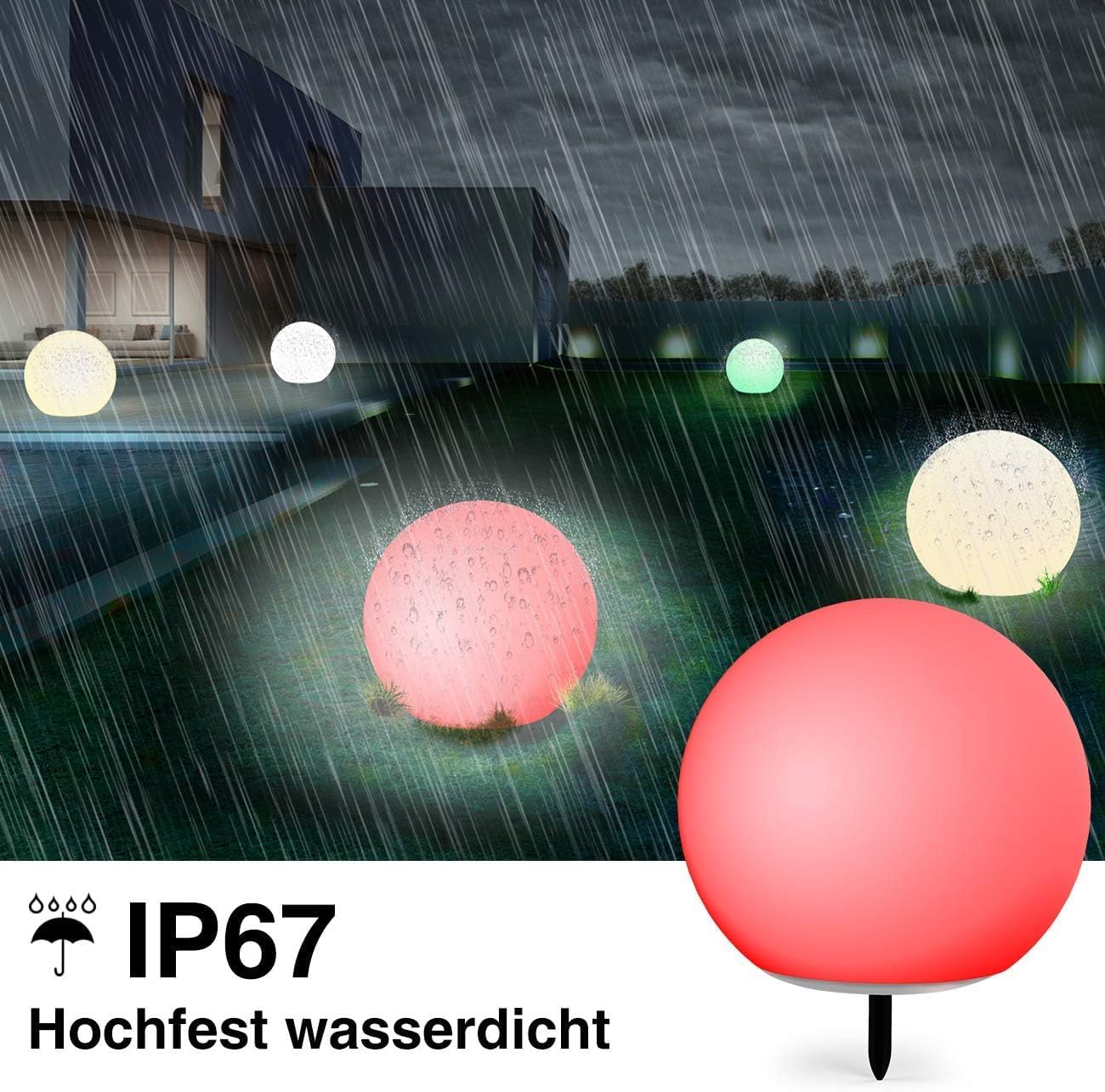 Thumbnail 6 de Infray Solarleuchten für außen – 30 cm Solarkugel mit 9 Modi, IP67, LED-Gartenbeleuchtung