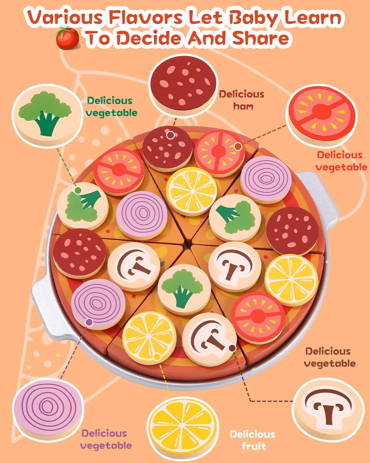 Detalle 2 de Pizza-Set aus Holz für Kinder 27 Teile