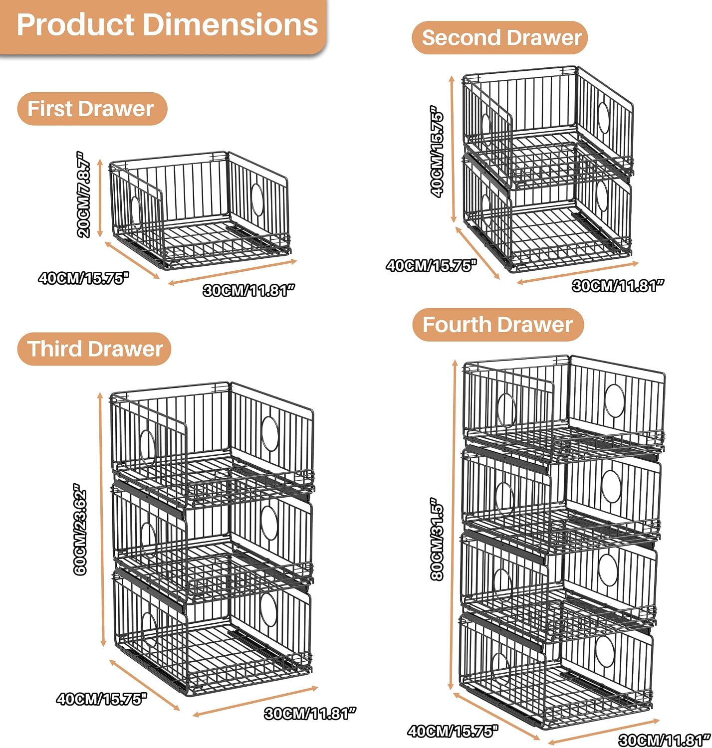 Thumbnail 6 de Ornestia 4-Pack Sliding Stackable Metal Closet Organizers, Black