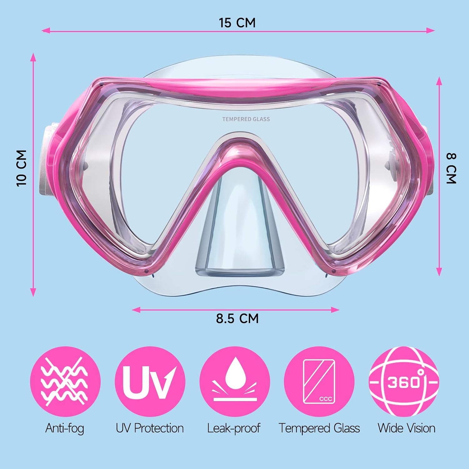 Detalle de Findway Kinder-Taucherbrille mit Nasenabdeckung – 180° Panorama HD, Anti-Beschlag & Anti-Leck (4–16 Jahre)