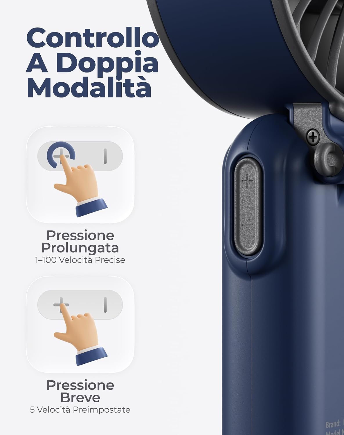 Detalle de Diveblues Mini Ventilatore Portatile a Mano: 4-in-1, USB-C, 6700 RPM e 12 Ore di Autonomia