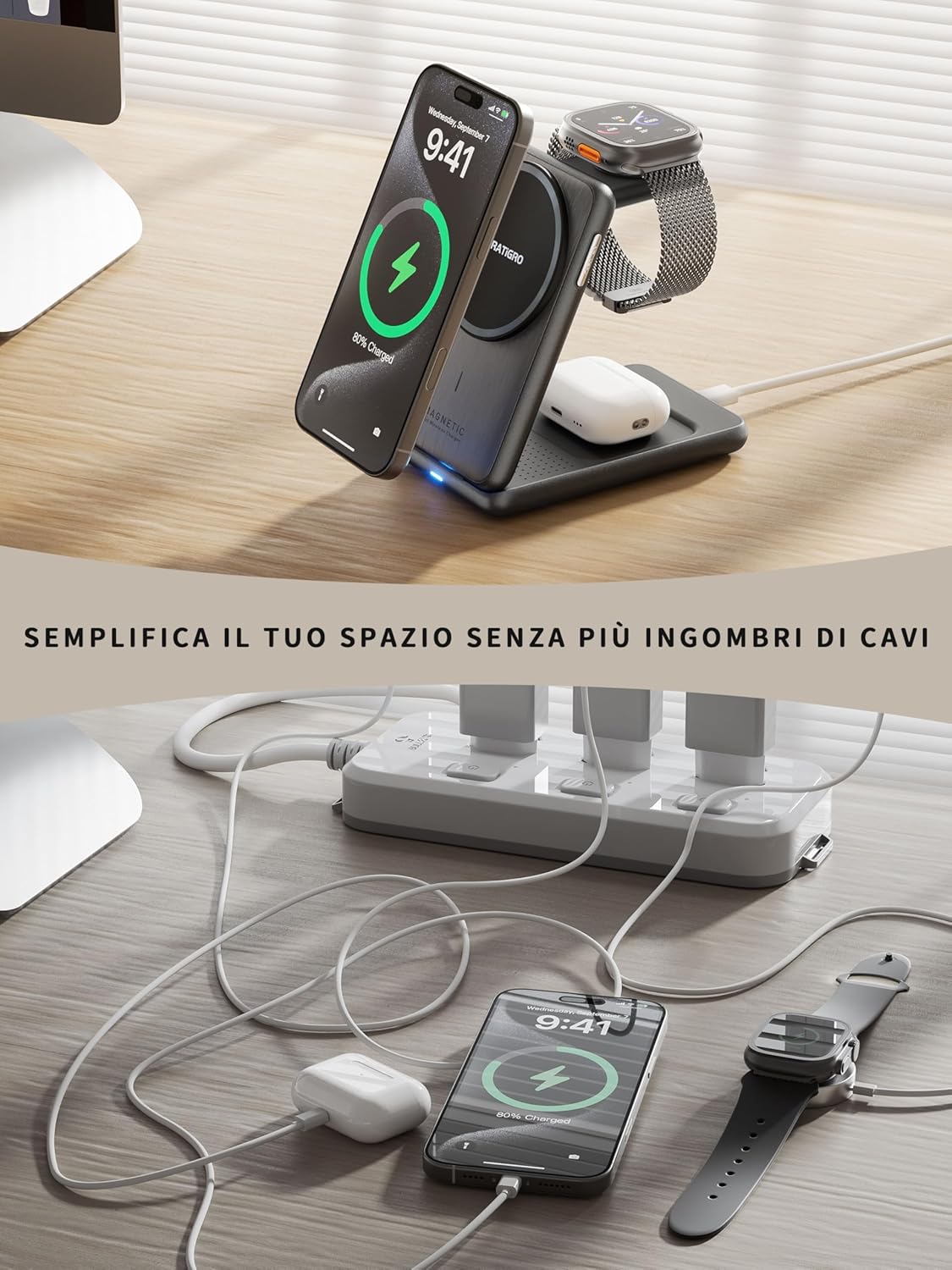 Thumbnail 4 de Tigratigro Caricatore Wireless Stazione 3 in 1 con MagSafe – Nero, W93