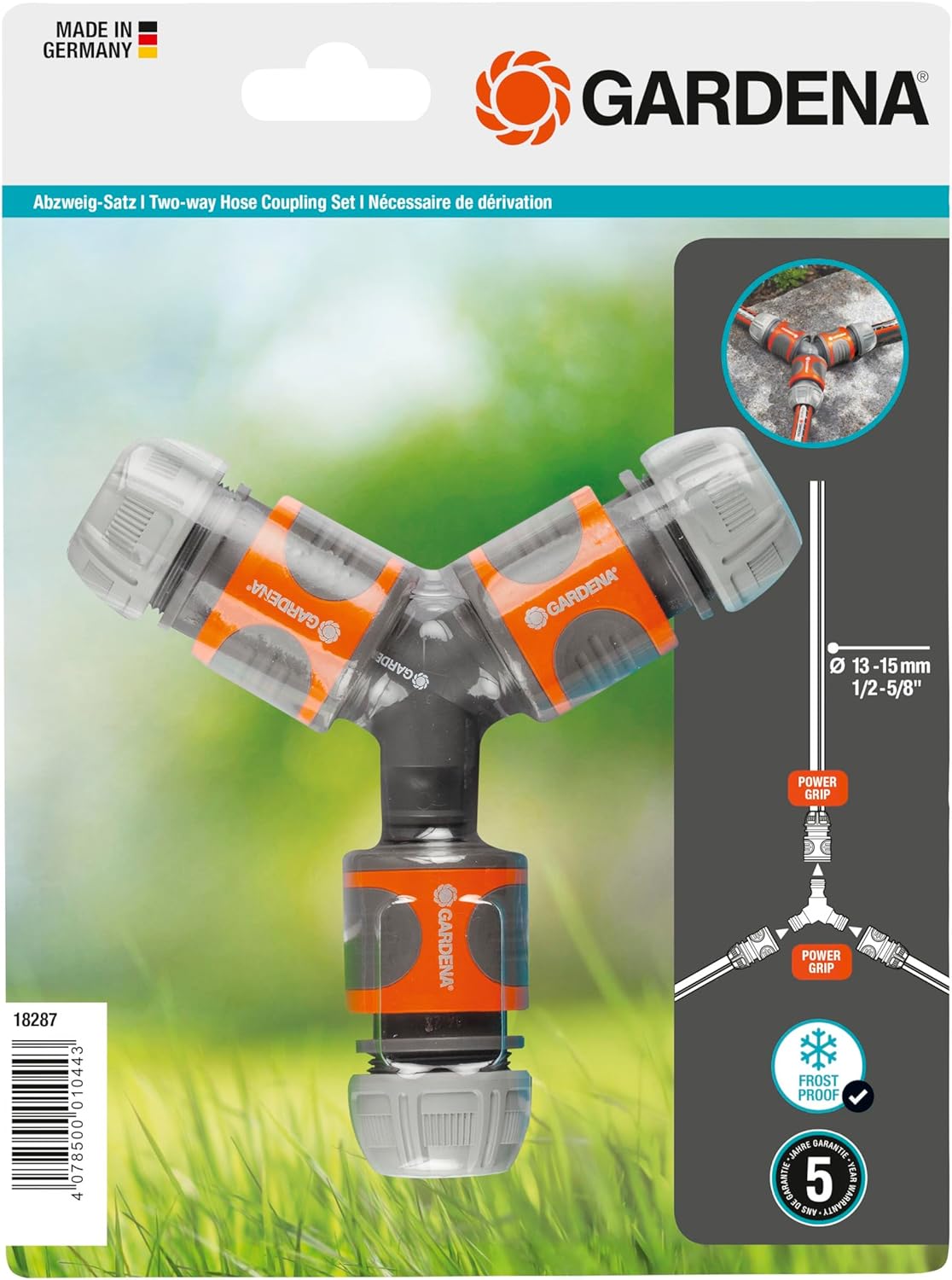 Thumbnail 3 de Gardena Abzweig-Satz für 13 mm (1/2 Zoll) & 15 mm (5/8 Zoll) Wasserschläuche – wasserdichter Y-Abzweig-Verteiler (18287-20)