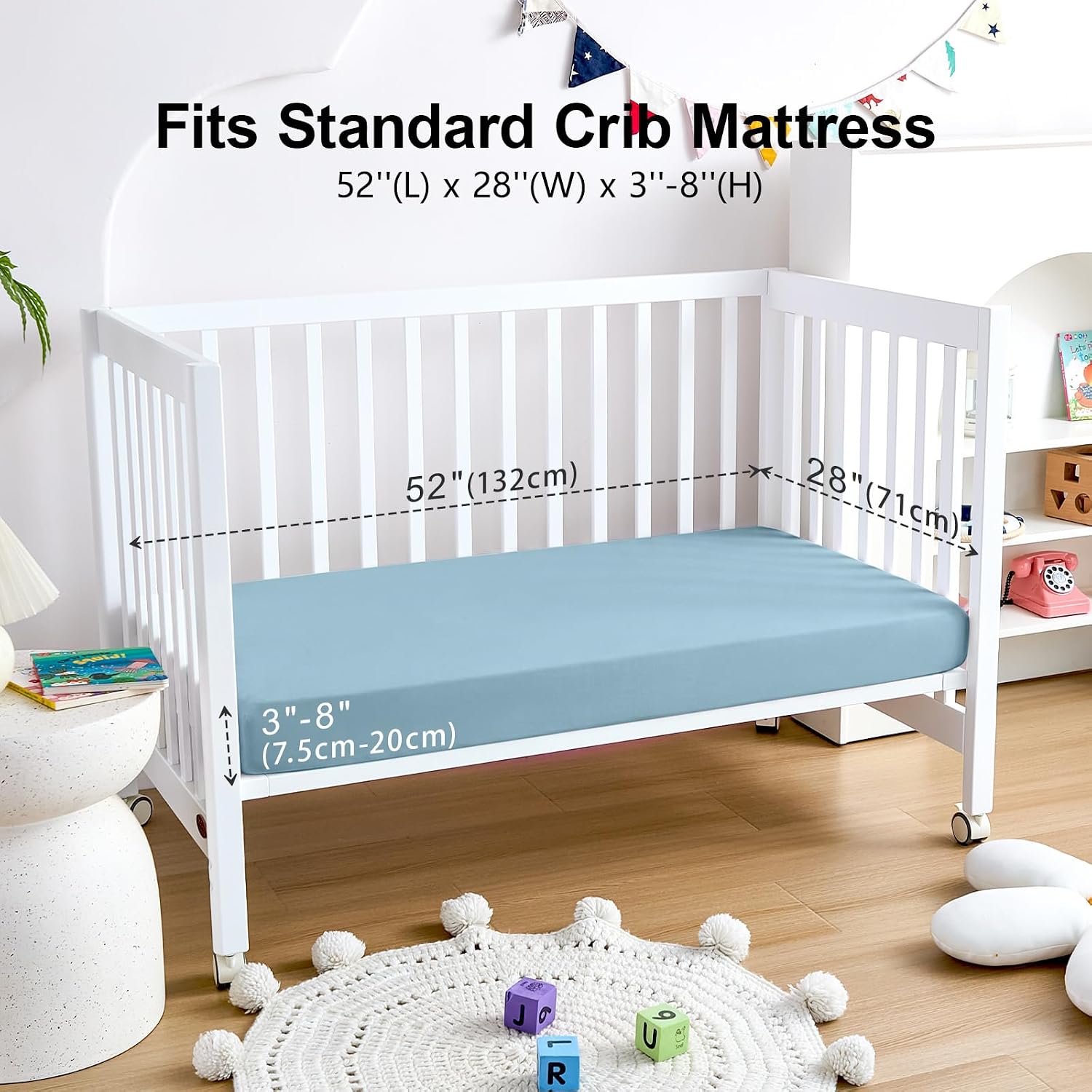Detalle 2 de NacoMoco 4-Pack Crib Sheets, 52 x 28 x 8-Inch Polyester, Teal Dinosaur