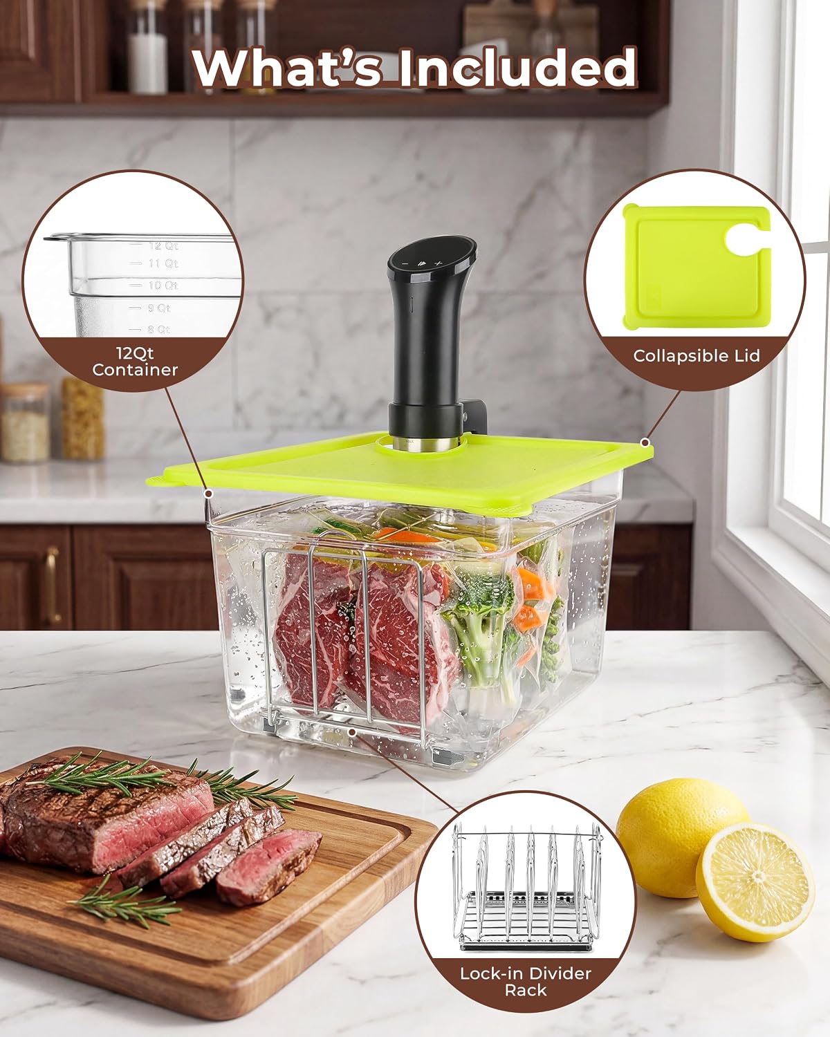 Thumbnail 1 de EVERIE Sous Vide Container 12 Quart Universal Lid and Rack 🥘