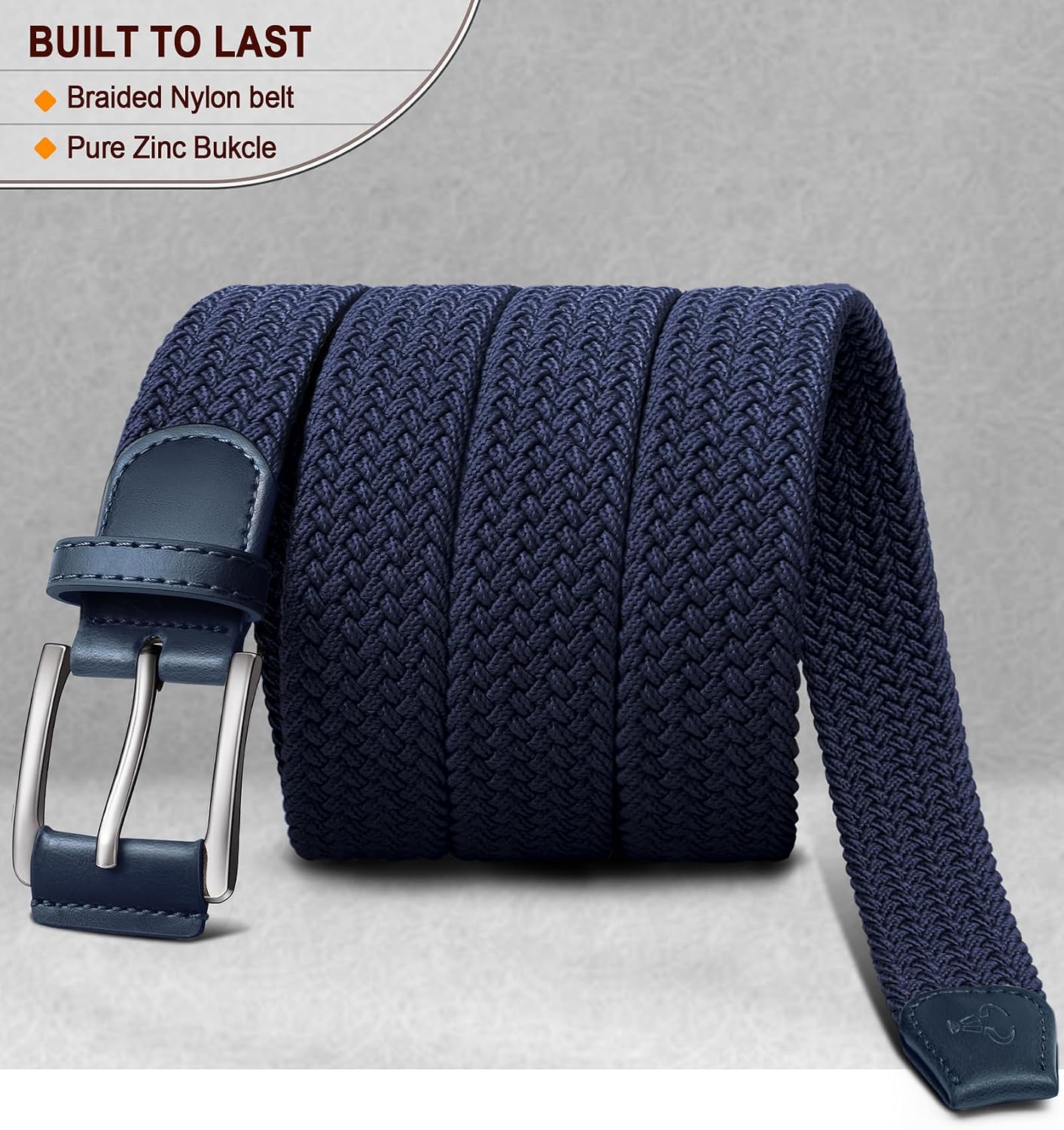 Detalle 2 de BULLIANT cintura elastica intrecciata da uomo con fibbia in lega di zinco, 35 mm