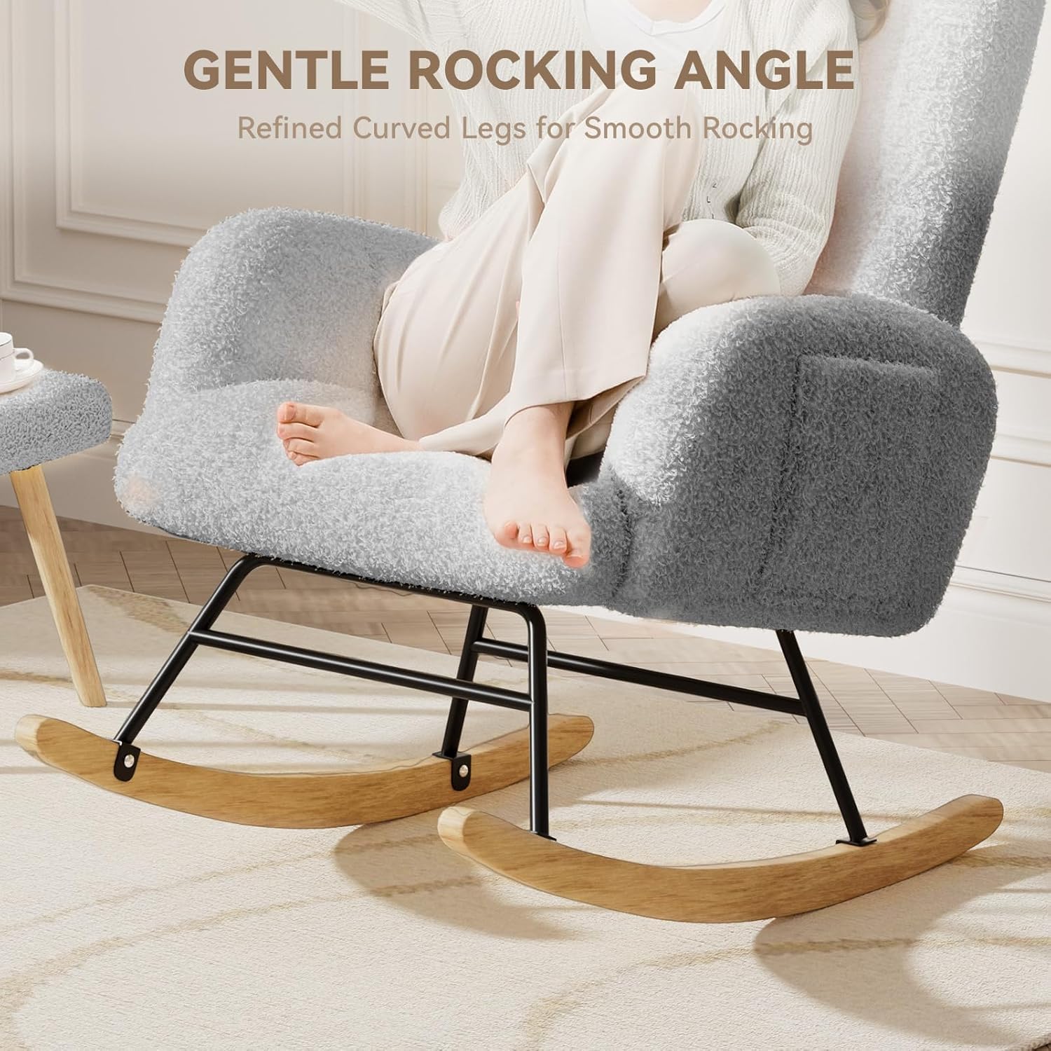 Detalle 2 de LUCKLIFE DF-DYJ-H003-GY Rocking Chair, Velvet Upholstery and High Back