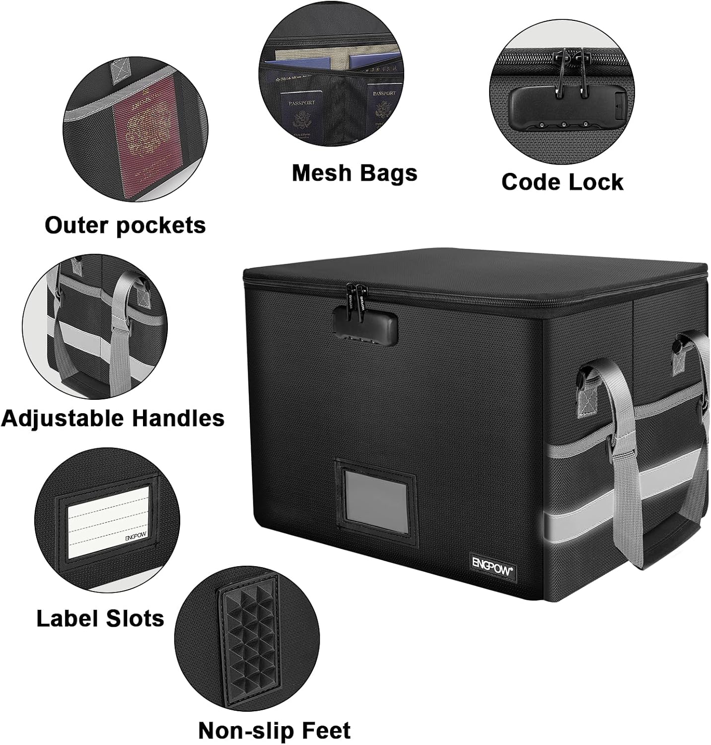 Detalle de ENGPOW EG0027 Fireproof File Boxes, 2-Pack, Locking and Collapsible