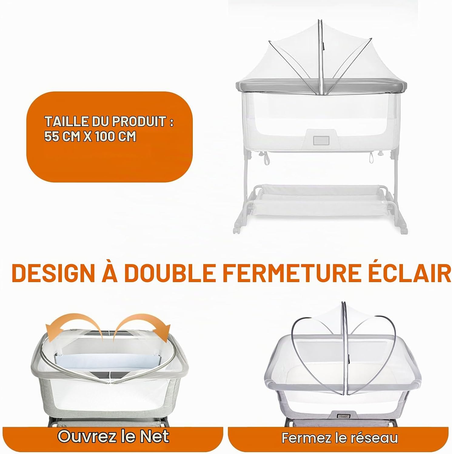 Thumbnail 6 de Tryora 4483033 muggennet voor babybed 55 x 100 cm, wit fijnmazig mesh