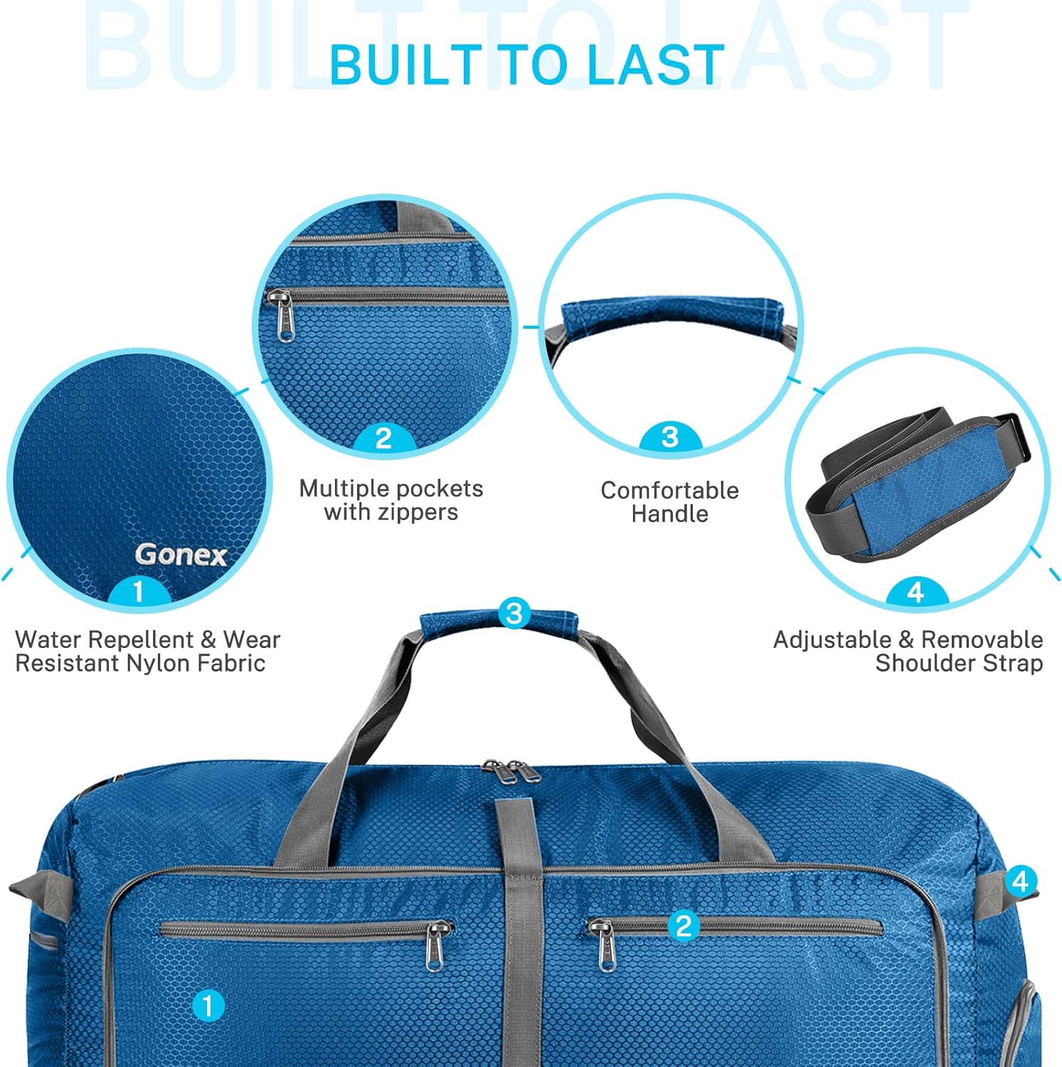 Detalle de Gonex 150L Large Foldable Travel Duffle Bag with Shoes Compartment – Deep Blue