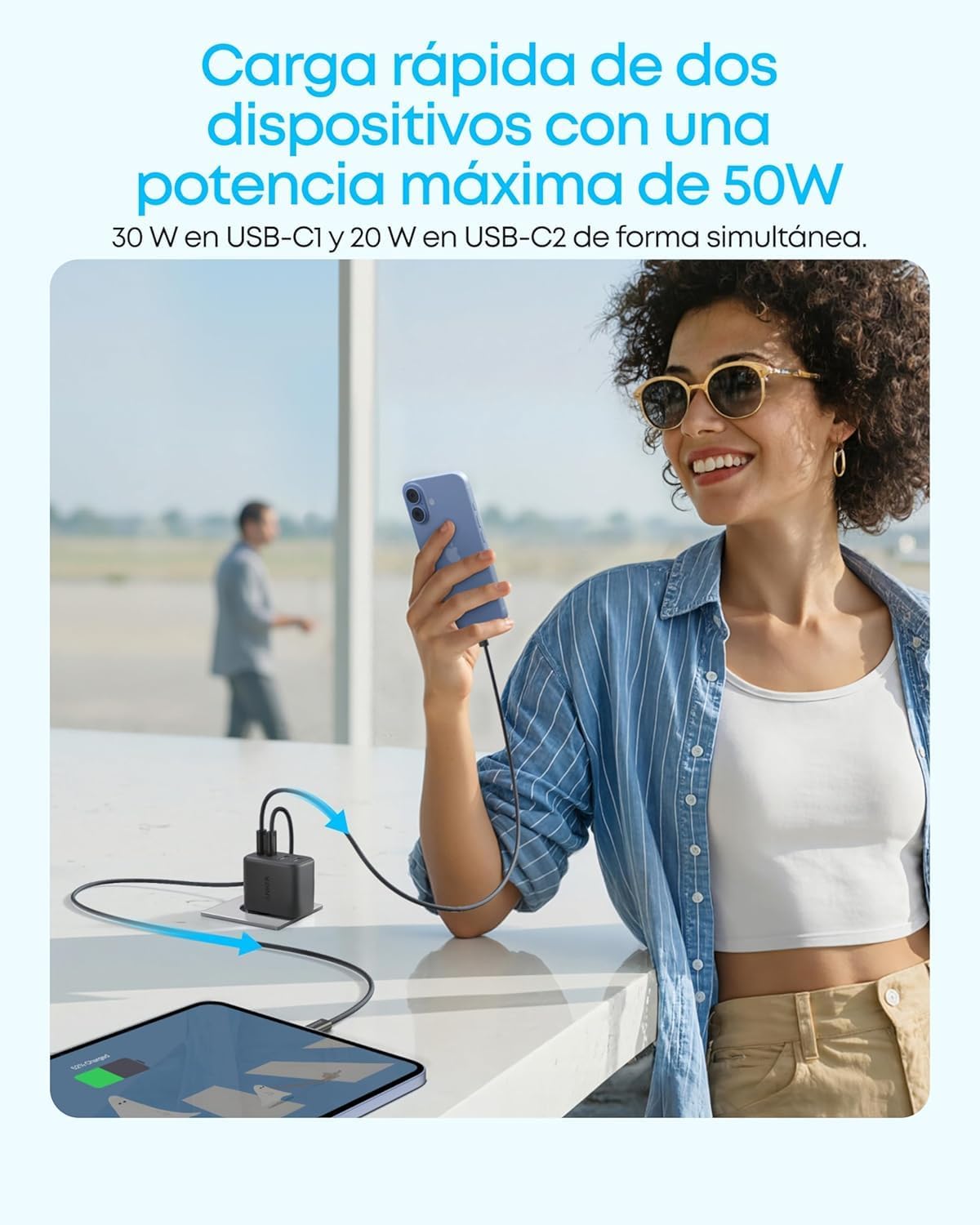 Detalle de Anker Zolo Cargador USB C 50 W pack 2