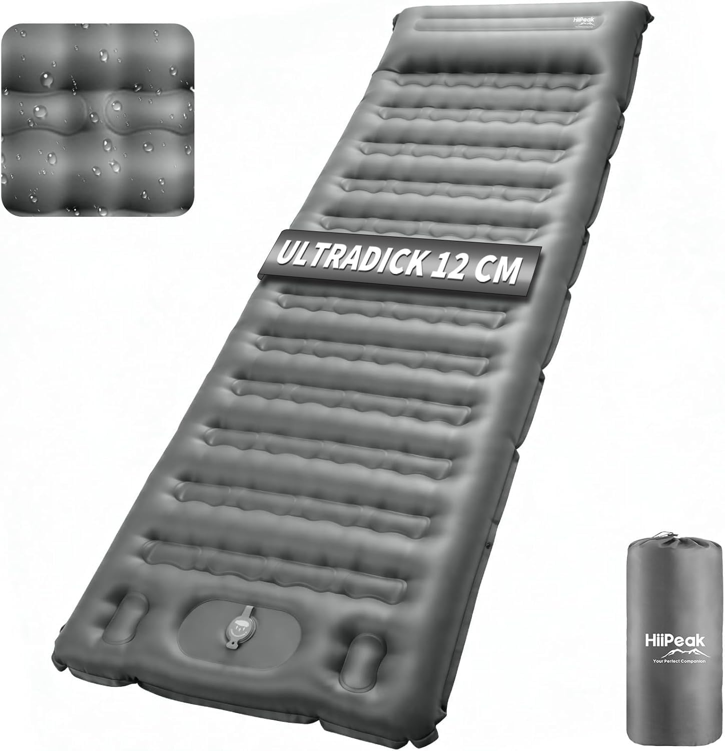 Detalle de HiiPeak Ultraleichte Isomatte aufblasend – Schlafkomfort für Camping (12 cm Dicke, integrierte Fußpumpe)