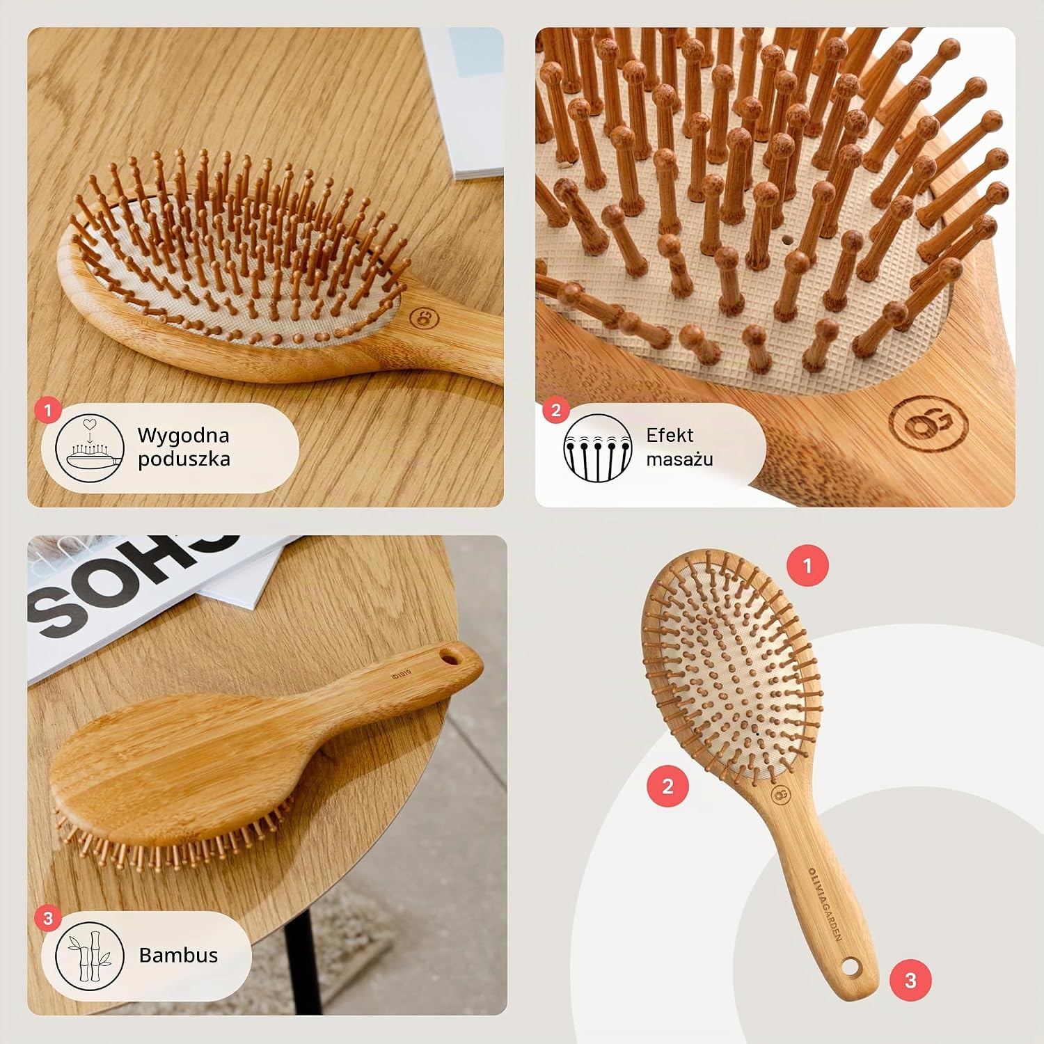 Detalle de Olivia Garden Bamboo Touch Detangle Massage - M – bambusowa szczotka do włosów