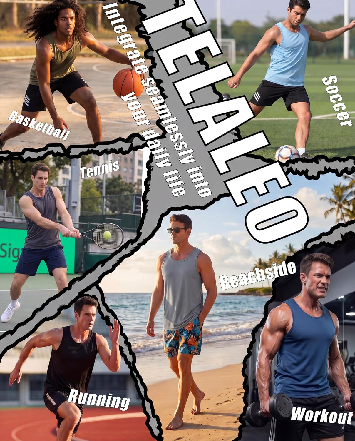 Detalle de TELALEO 5 Pack Men's Workout Tank Tops with Mesh, Quick-Dry Comfort