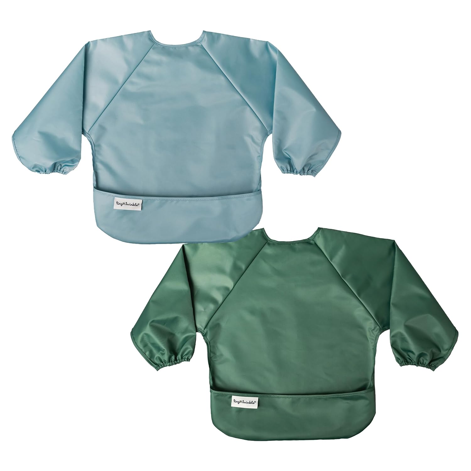 Detalle de Tiny Twinkle Long Sleeve Bib, 2-Pack Waterproof Smock, Slate Olive, 6–24M