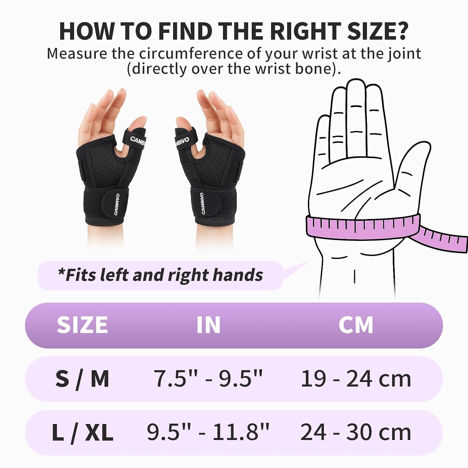 Thumbnail 4 de CAMBIVO Wrist Supports with Thumb Splint S/M